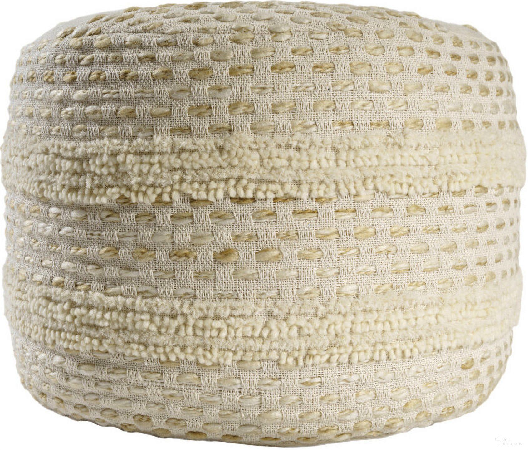 The appearance of 18 Inch Cotton Blend Round Striped Pouf Ottoman In Natural and Ivory designed by Homeroots in the modern / contemporary interior design. This natural and ivory piece of furniture was selected by 1StopBedrooms from to add a touch of cosiness and style into your home. Sku: 551564. Material: Cotton.