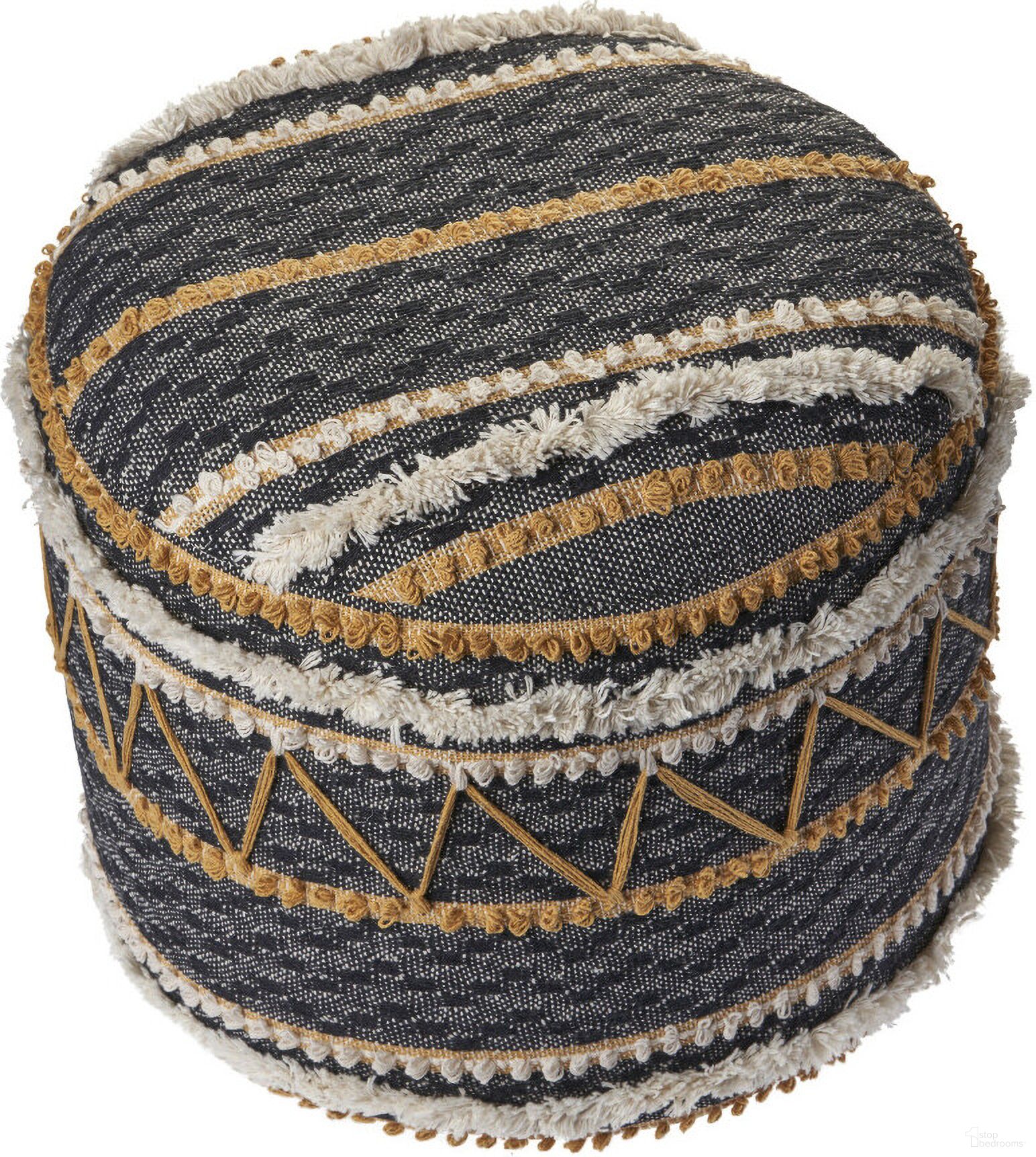 The appearance of 18 Inch Cotton Cylinder Striped Pouf Ottoman In Black designed by Homeroots in the modern / contemporary interior design. This black piece of furniture was selected by 1StopBedrooms from to add a touch of cosiness and style into your home. Sku: 517901. Material: Cotton.