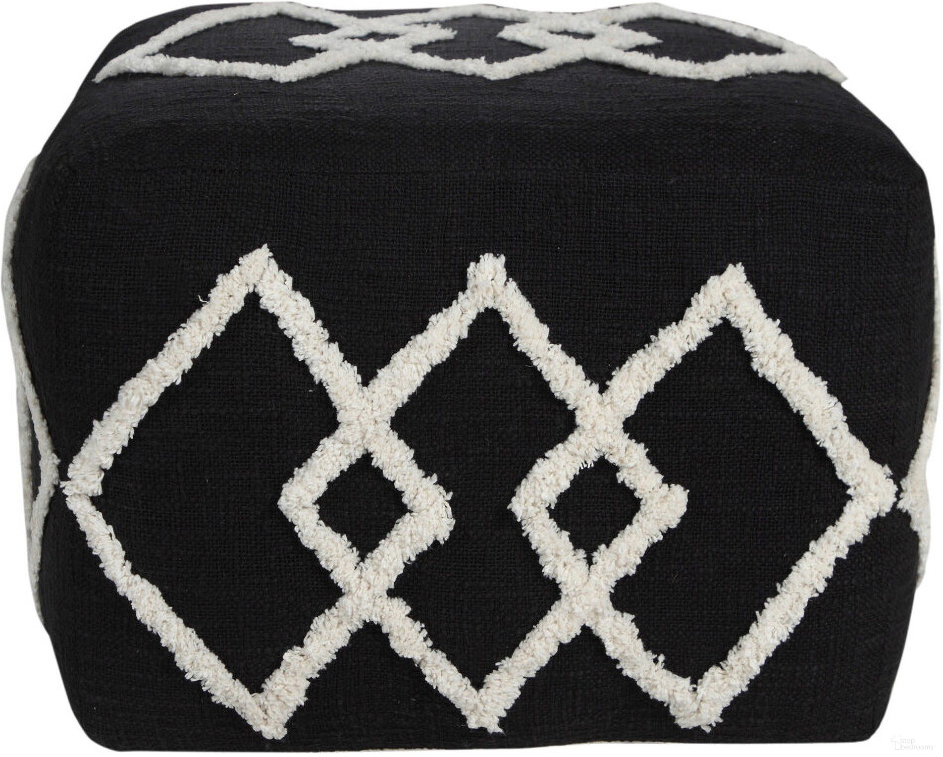 The appearance of 18 Inch Cotton Geometric Pouf Ottoman In Black designed by Homeroots in the modern / contemporary interior design. This black piece of furniture was selected by 1StopBedrooms from to add a touch of cosiness and style into your home. Sku: 517874. Material: Cotton.