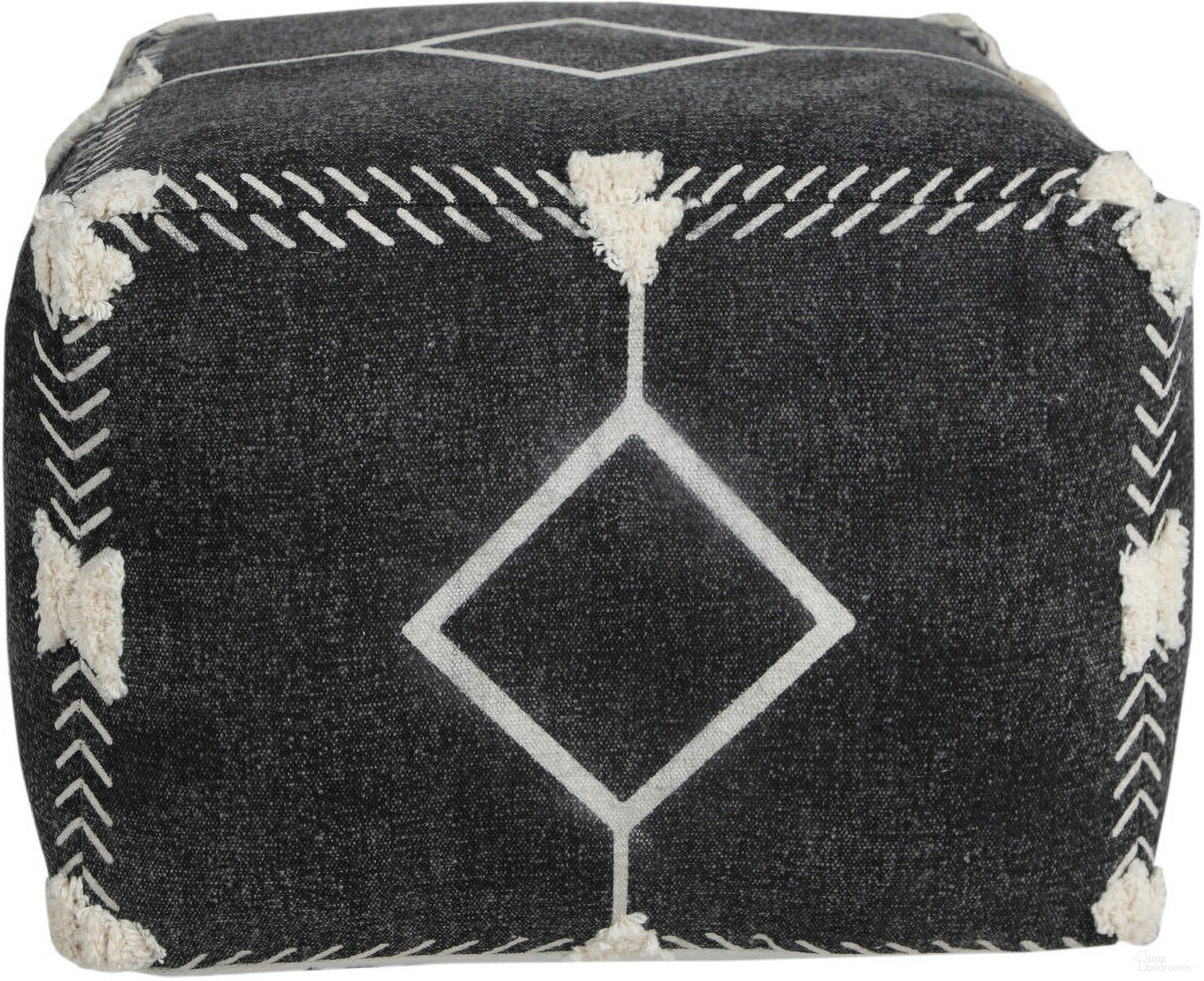 The appearance of 18 Inch Cotton Geometric Pouf Ottoman In Black designed by Homeroots in the modern / contemporary interior design. This black piece of furniture was selected by 1StopBedrooms from to add a touch of cosiness and style into your home. Sku: 517867. Material: Cotton.