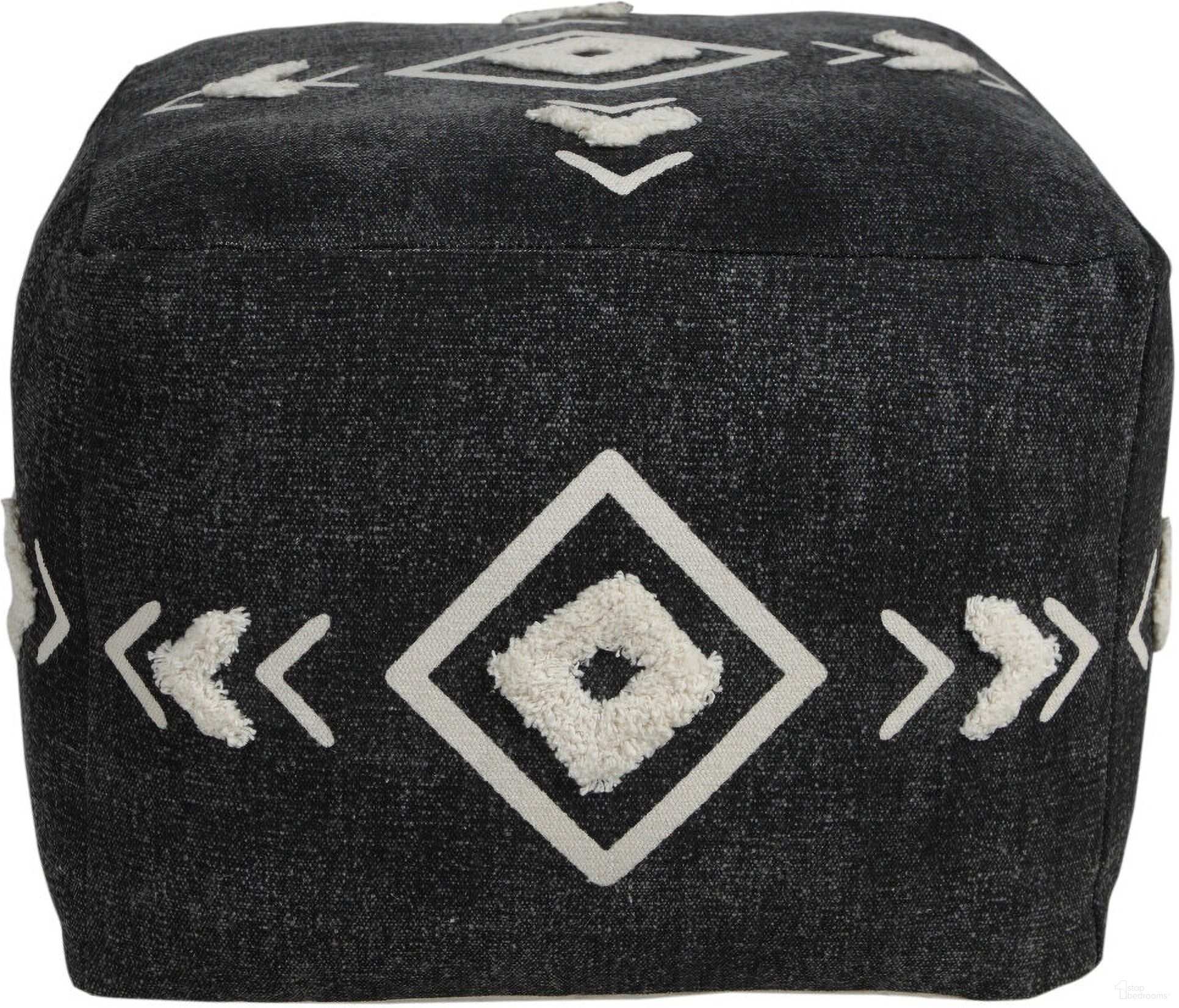 The appearance of 18 Inch Cotton Geometric Pouf Ottoman In Black designed by Homeroots in the modern / contemporary interior design. This black piece of furniture was selected by 1StopBedrooms from to add a touch of cosiness and style into your home. Sku: 517872. Material: Cotton.