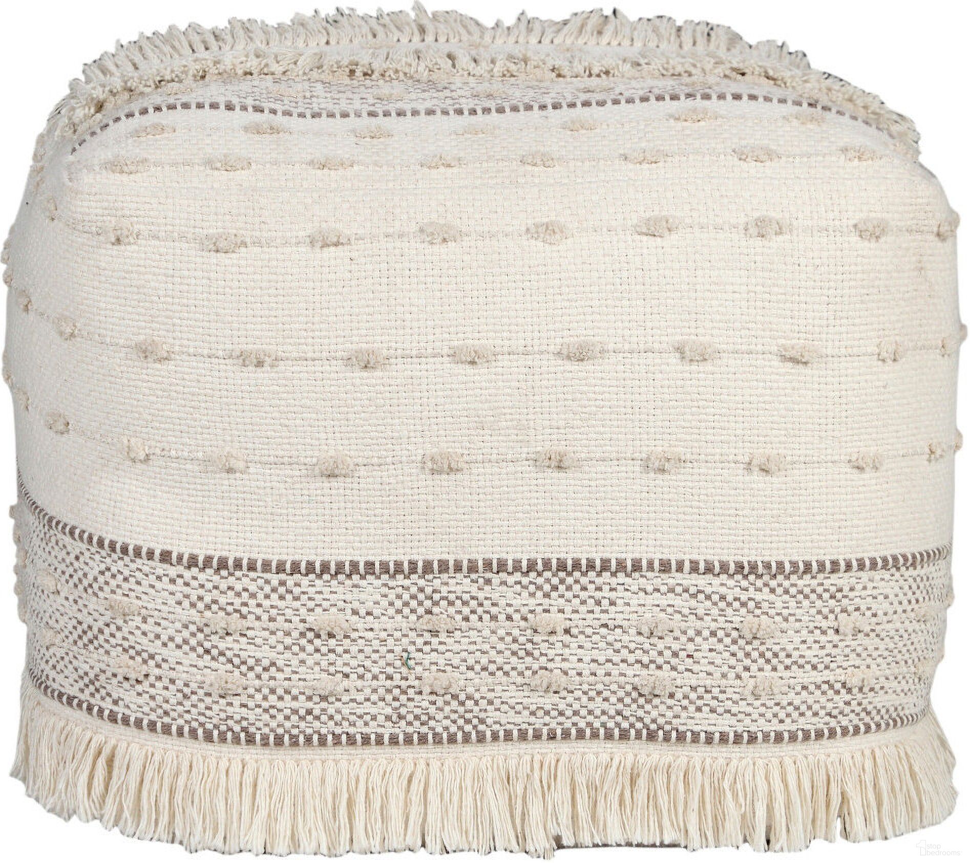 The appearance of 18 Inch Cotton Striped Pouf Ottoman In Cream designed by Homeroots in the modern / contemporary interior design. This cream piece of furniture  was selected by 1StopBedrooms from  to add a touch of cosiness and style into your home. Sku: 534100. Material: Cotton.