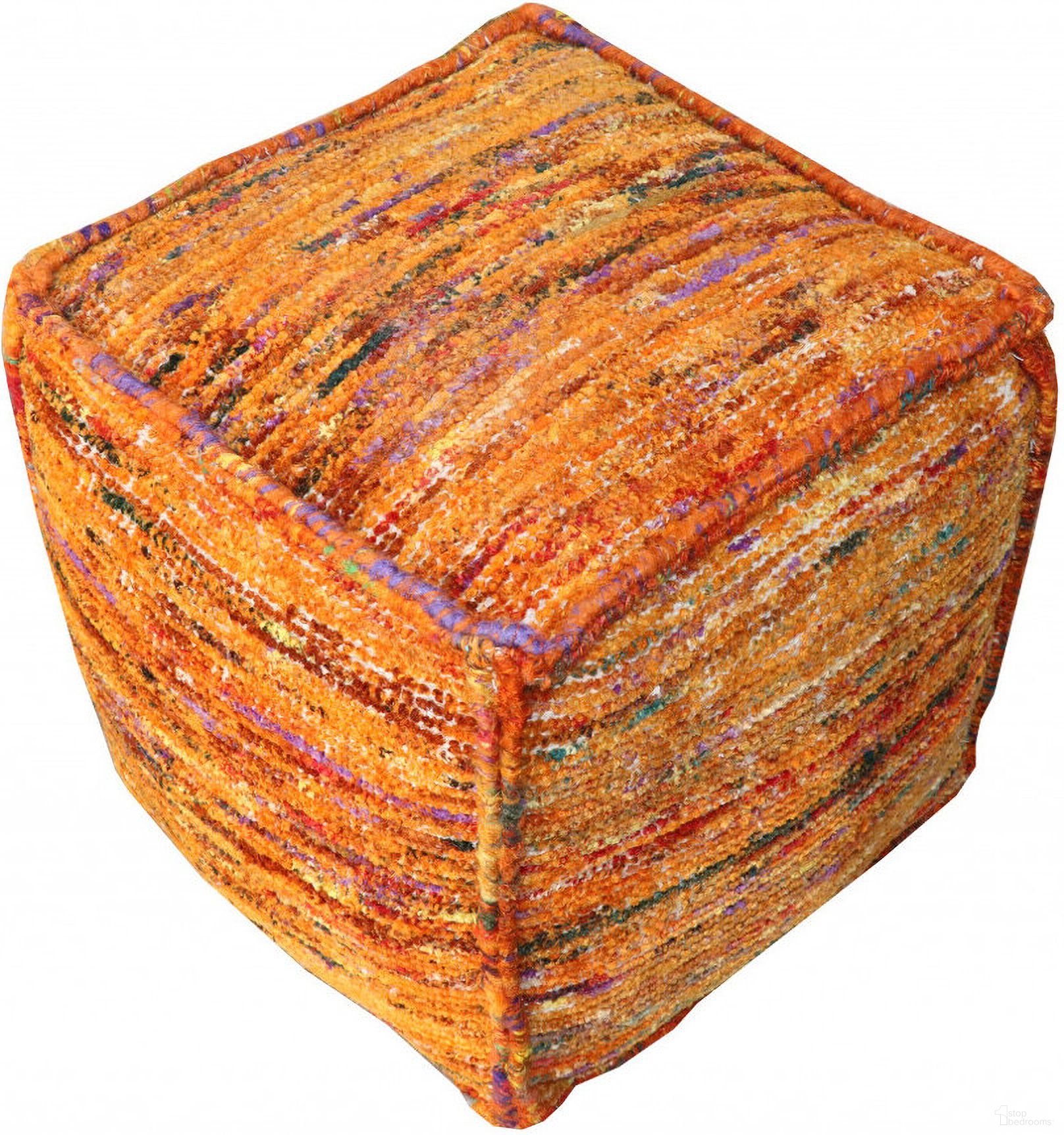 The appearance of 18 Inch Recycled Silk and Cotton Blend Cube Pouf Ottoman In Orange designed by Homeroots in the modern / contemporary interior design. This orange piece of furniture was selected by 1StopBedrooms from to add a touch of cosiness and style into your home. Sku: 488734. Material: Cotton.