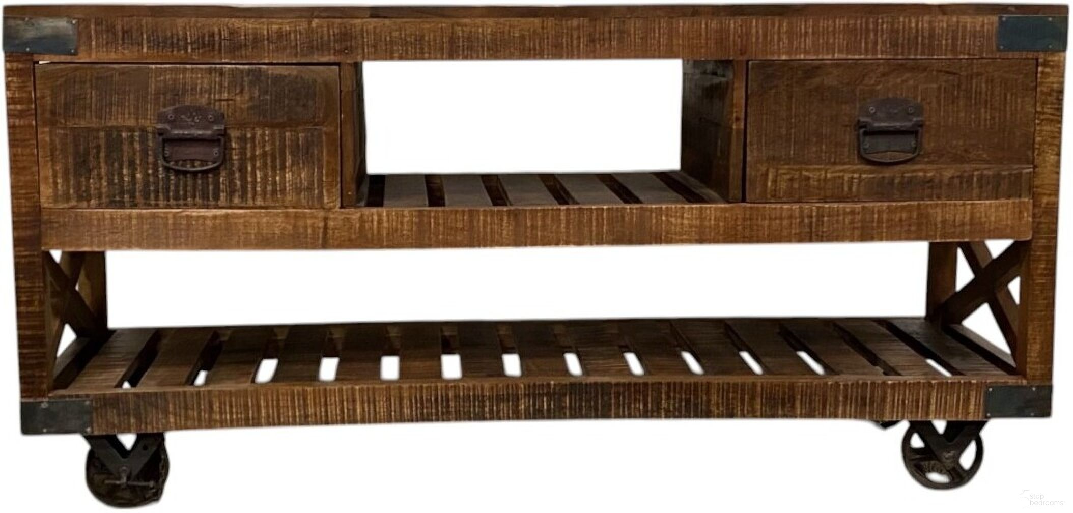 The appearance of 18 Inch Solid Wood Distressed Wheel Console Table with Shelves and Drawers In Black and Brown designed by Homeroots in the rustic / southwestern interior design. This black and brown piece of furniture was selected by 1StopBedrooms from to add a touch of cosiness and style into your home. Sku: 387800. Material: Solid Wood.