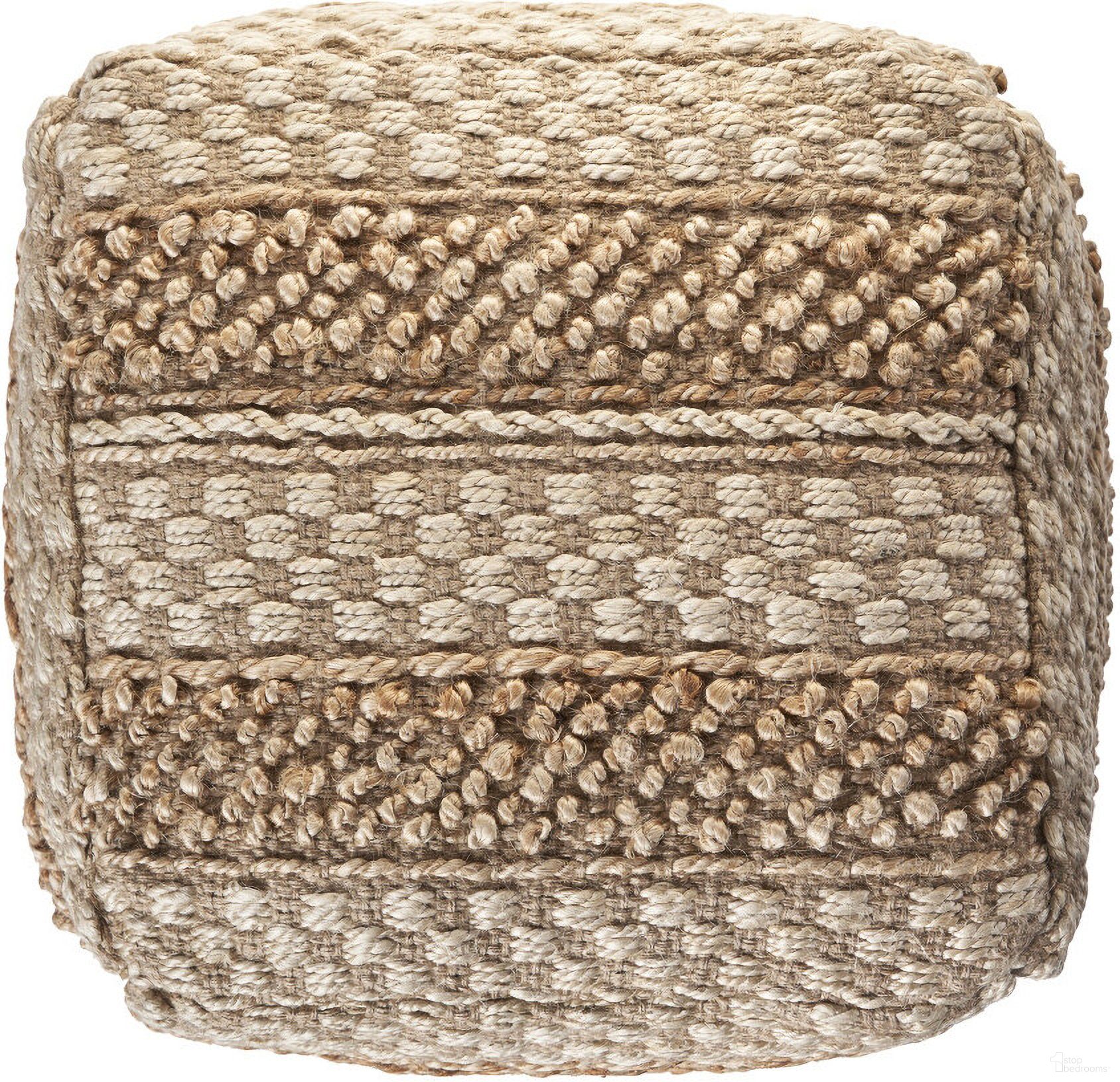 The appearance of 18 Inch Striped Pouf Ottoman In Tan designed by Homeroots in the modern / contemporary interior design. This tan piece of furniture  was selected by 1StopBedrooms from  to add a touch of cosiness and style into your home. Sku: 517953. Material: Fabric.