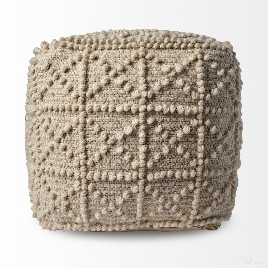 The appearance of 18 Inch Wool Knubby Geometric Cube Pouf Ottoman In Ivory designed by Homeroots in the modern / contemporary interior design. This ivory piece of furniture  was selected by 1StopBedrooms from  to add a touch of cosiness and style into your home. Sku: 380603. Material: Wool.