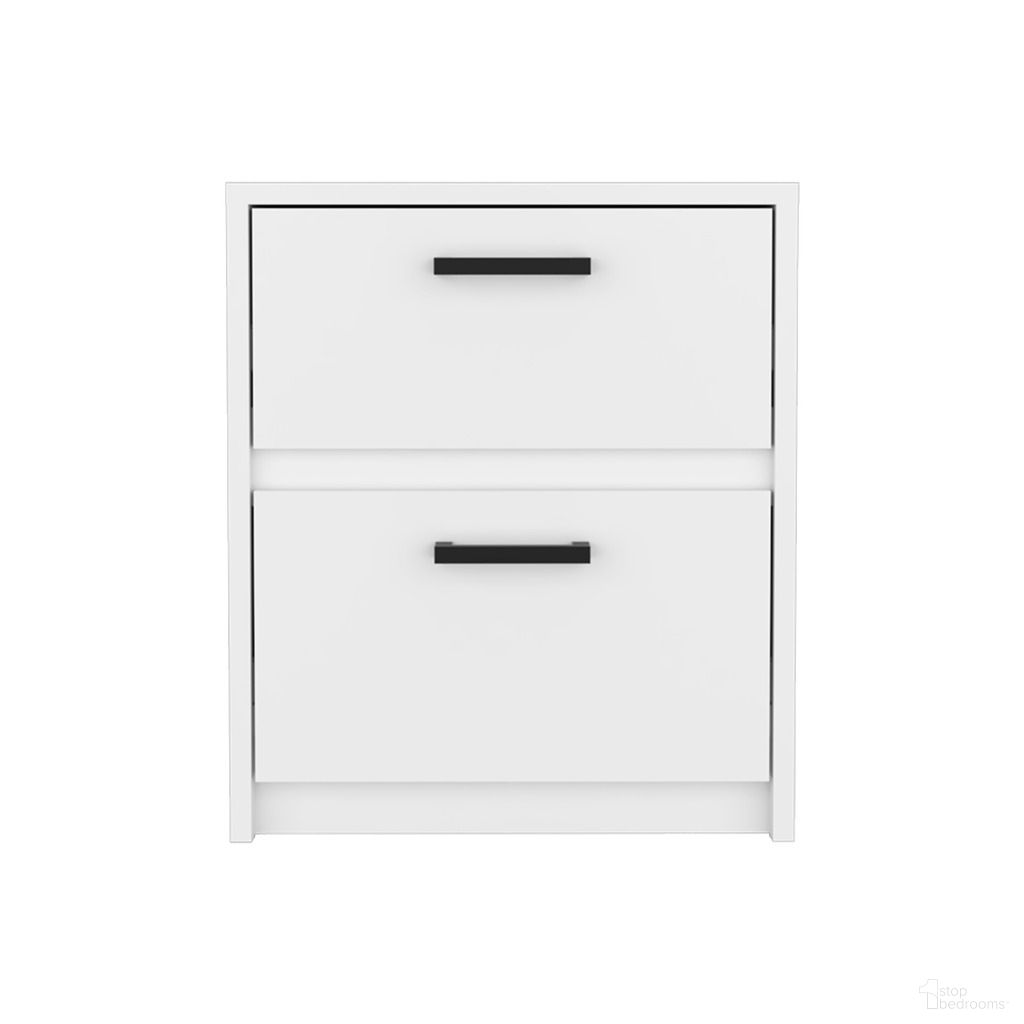 19 Inch Wood Two Drawer Nightstand In White