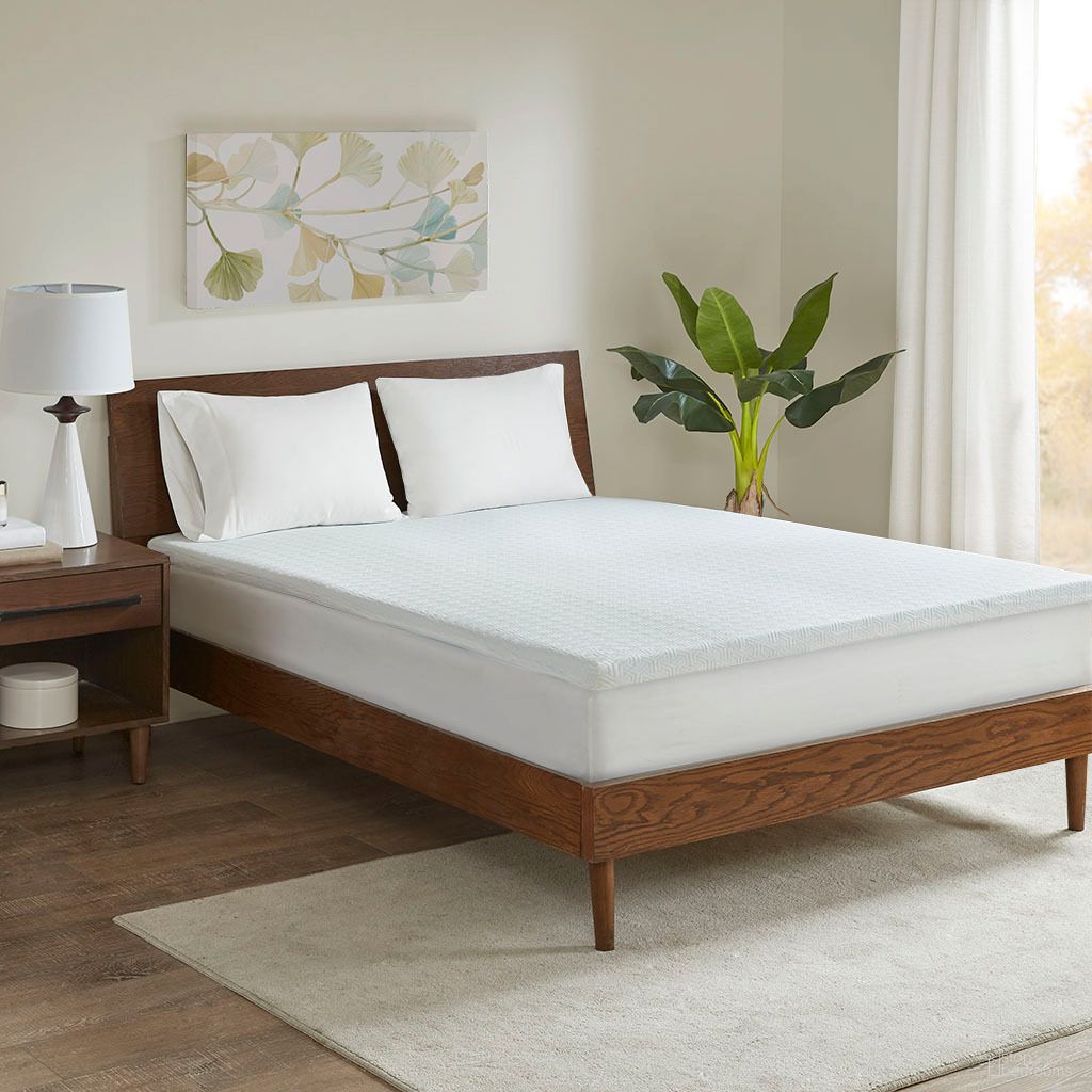 The appearance of 2 Inch Gel Memory Foam with 3M Cover Queen Mattress Topper In White designed by Olliix in the transitional interior design. This white piece of furniture  was selected by 1StopBedrooms from  to add a touch of cosiness and style into your home. Sku: BASI16-0388. Material: Polyester. Bed Size: Queen. Mattress Size: Queen.