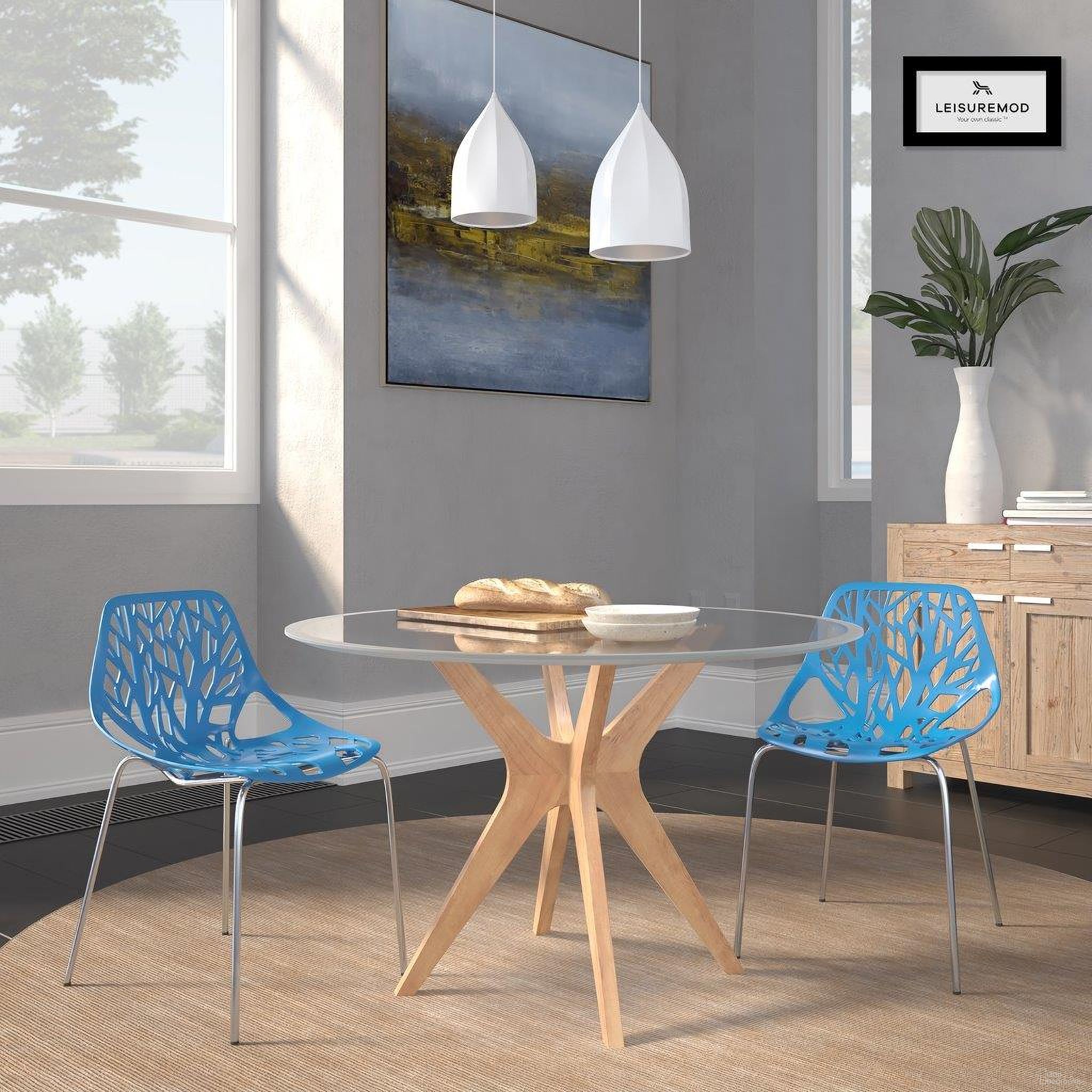 The appearance of 2 LeisureMod Asbury Blue Chromed Legs Dining Chairs designed by LeisureMod in the modern / contemporary interior design. This blue piece of furniture was selected by 1StopBedrooms from Asbury Collection to add a touch of cosiness and style into your home. Sku: AC16BU2. Material: Polypropylene. Chair Type: Side Chair.