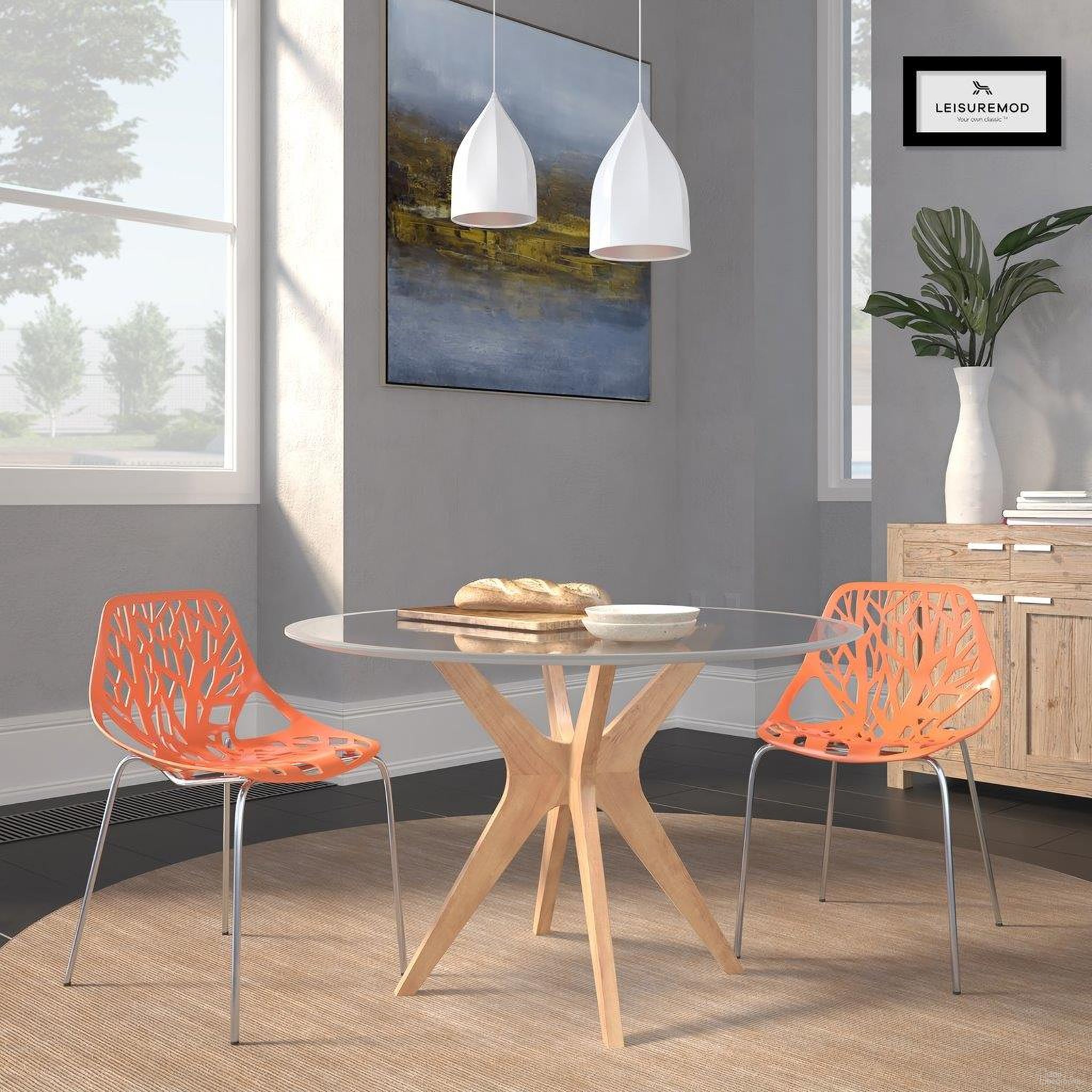 The appearance of 2 LeisureMod Asbury Orange Chromed Legs Dining Chairs designed by LeisureMod in the modern / contemporary interior design. This orange piece of furniture was selected by 1StopBedrooms from Asbury Collection to add a touch of cosiness and style into your home. Sku: AC16OR2. Material: Polypropylene. Chair Type: Side Chair.
