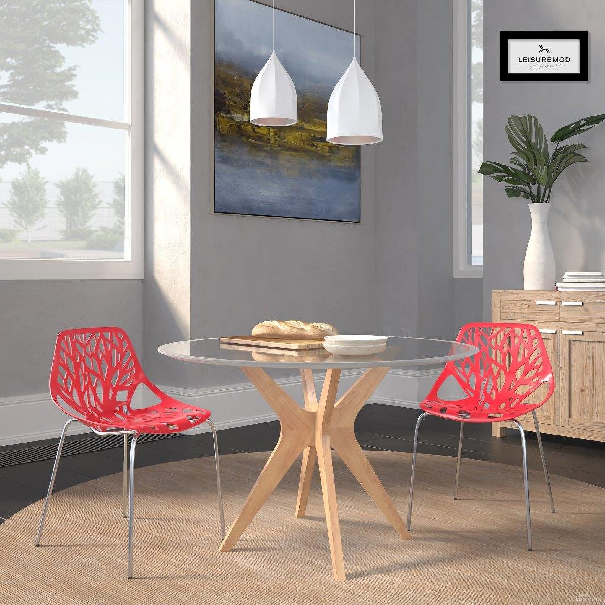 The appearance of 2 LeisureMod Asbury Red Chromed Legs Dining Chairs designed by LeisureMod in the modern / contemporary interior design. This red piece of furniture was selected by 1StopBedrooms from Asbury Collection to add a touch of cosiness and style into your home. Sku: AC16R2. Material: Polypropylene. Chair Type: Side Chair.