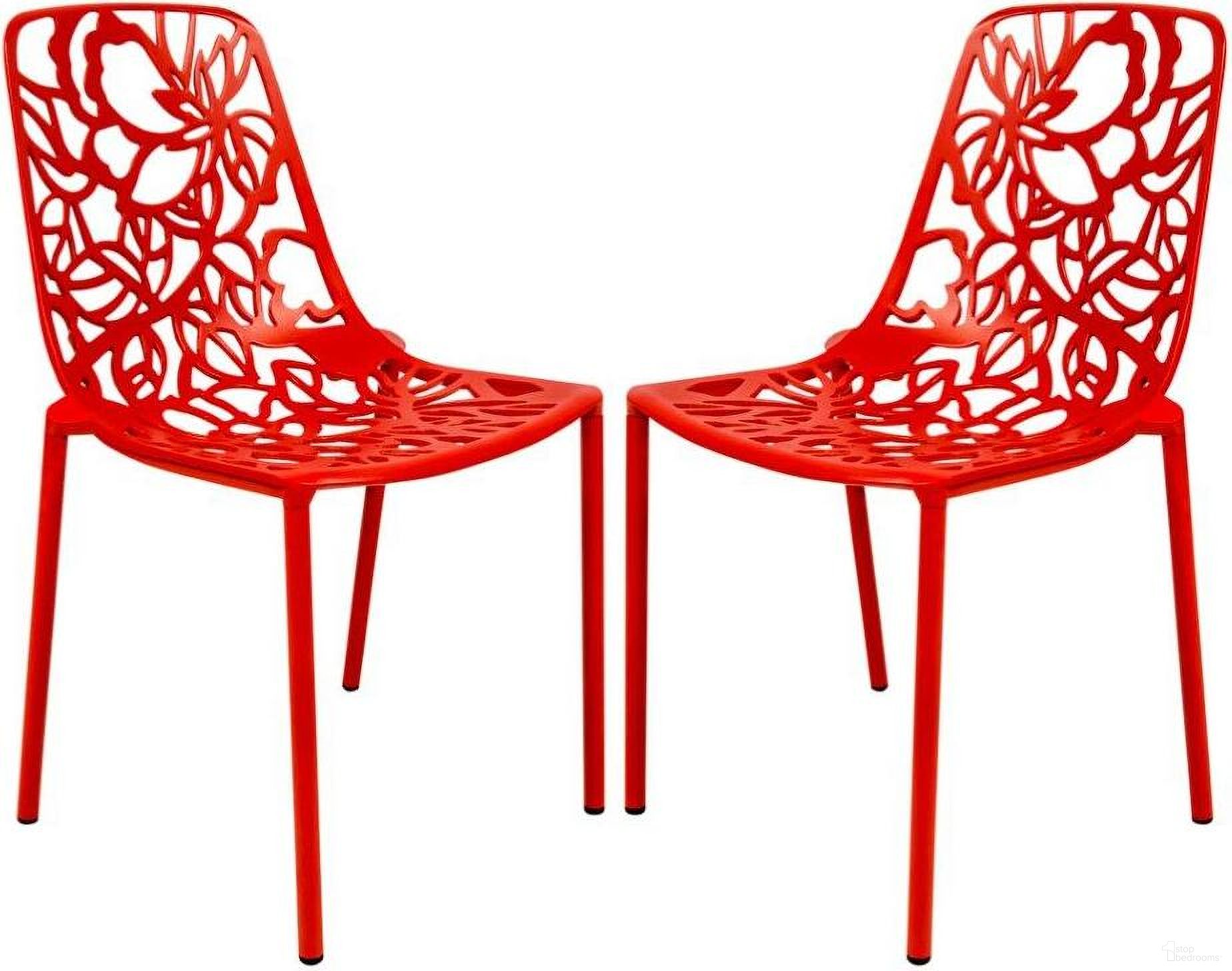 The appearance of 2 LeisureMod Devon Red Aluminum Armless Chairs designed by LeisureMod in the modern / contemporary interior design. This red piece of furniture was selected by 1StopBedrooms from Devon Collection to add a touch of cosiness and style into your home. Sku: DC23R2. Material: Aluminum. Chair Type: Side Chair.