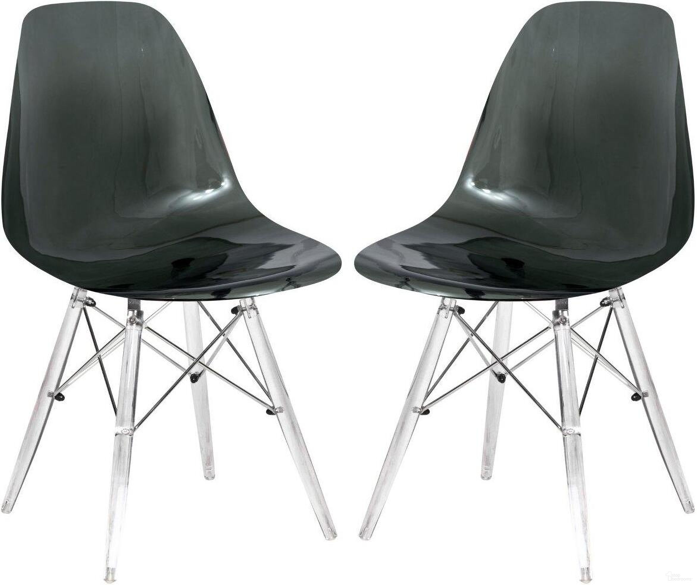 The appearance of 2 LeisureMod Dover Transparent Black Molded Acrylic Base Side Chairs designed by LeisureMod in the modern / contemporary interior design. This transparent black piece of furniture was selected by 1StopBedrooms from Dover Collection to add a touch of cosiness and style into your home. Sku: EPC19TBL2. Material: Plastic. Chair Type: Side Chair.