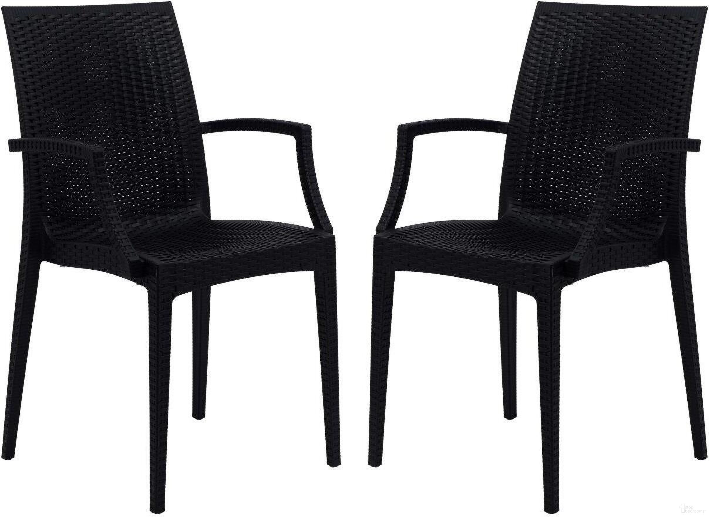 The appearance of 2 LeisureMod Weave Black Mace Indoor Outdoor Arm Chairs designed by LeisureMod in the modern / contemporary interior design. This black piece of furniture was selected by 1StopBedrooms from Weave Collection to add a touch of cosiness and style into your home. Sku: MCA19BL2. Material: Polypropylene.