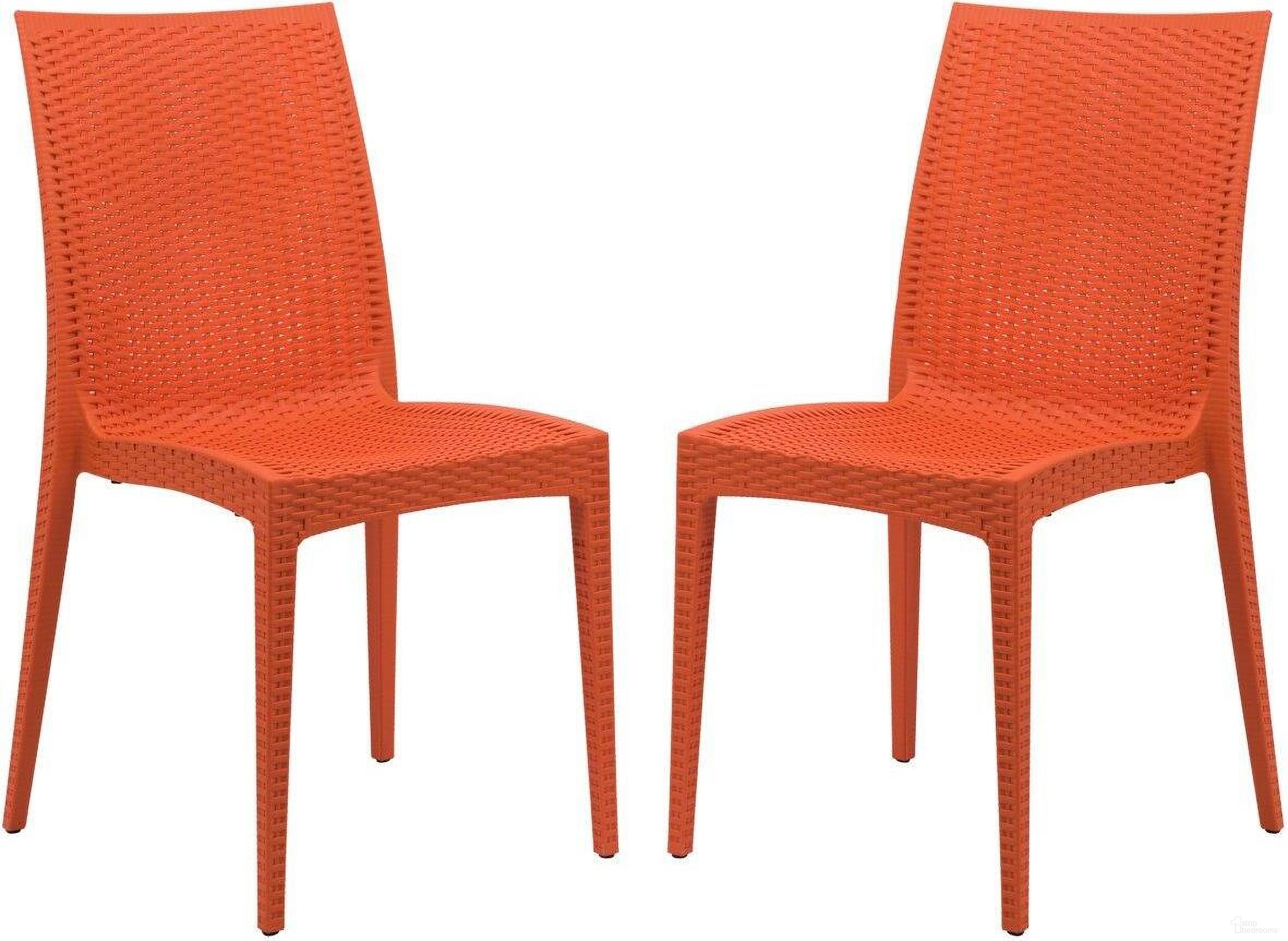The appearance of 2 LeisureMod Weave Orange Mace Indoor Outdoor Armless Dining Chairs designed by LeisureMod in the modern / contemporary interior design. This orange piece of furniture was selected by 1StopBedrooms from Weave Collection to add a touch of cosiness and style into your home. Sku: MC19OR2. Material: Polypropylene. Chair Type: Side Chair.