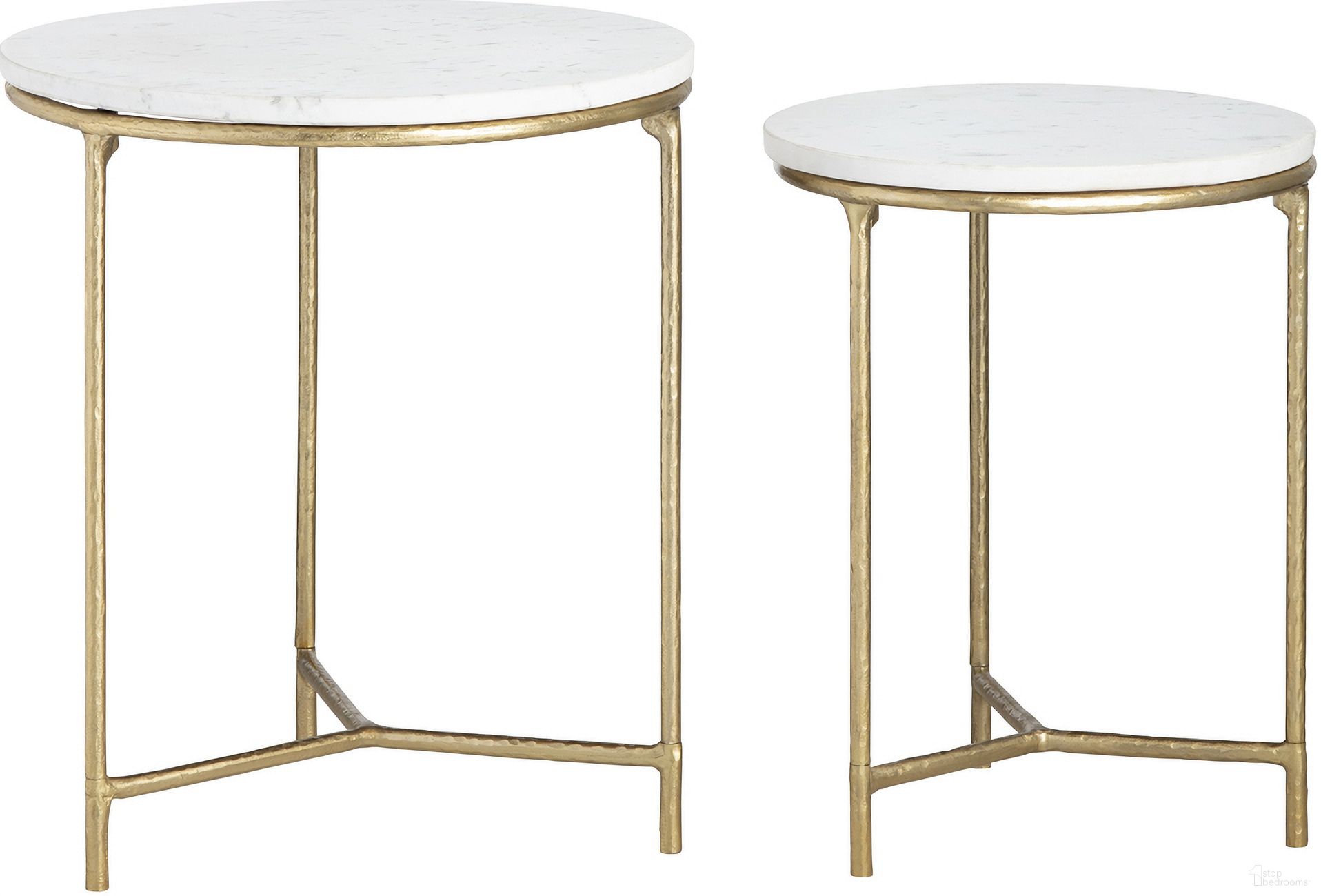 The appearance of 2 Piece Marble and Metal Nesting Table Set In White and Gold designed by Crestview Collection in the modern / contemporary interior design. This white/gold piece of furniture  was selected by 1StopBedrooms from  to add a touch of cosiness and style into your home. Sku: CVFNR4509. Material: Marble.