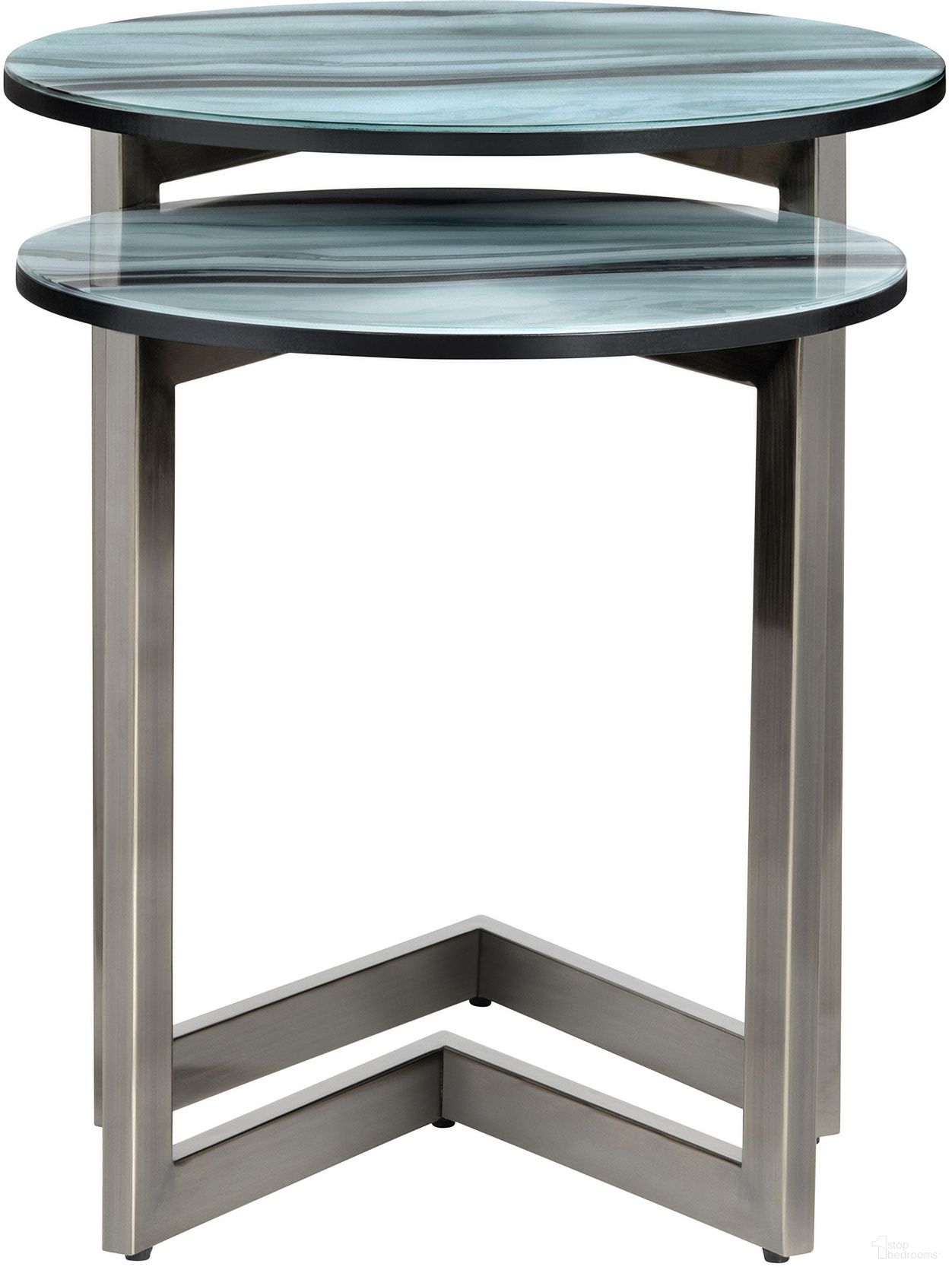 The appearance of 2 Piece Nesting Table Set In Green and Silver designed by Crestview Collection in the modern / contemporary interior design. This green/silver piece of furniture  was selected by 1StopBedrooms from  to add a touch of cosiness and style into your home. Sku: CVFZR6199. Material: Metal.