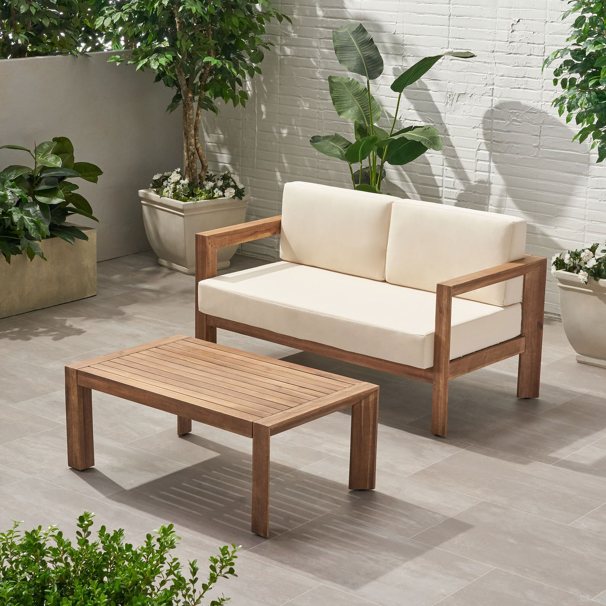 The appearance of 2-Piece Patio Set with Open-Back Loveseat and Coffee Table In Beige and Brown designed by Noble House in the modern / contemporary interior design. This beige piece of furniture was selected by 1StopBedrooms from to add a touch of cosiness and style into your home. Sku: 66073.00DLBGE. Material: Acacia Wood.