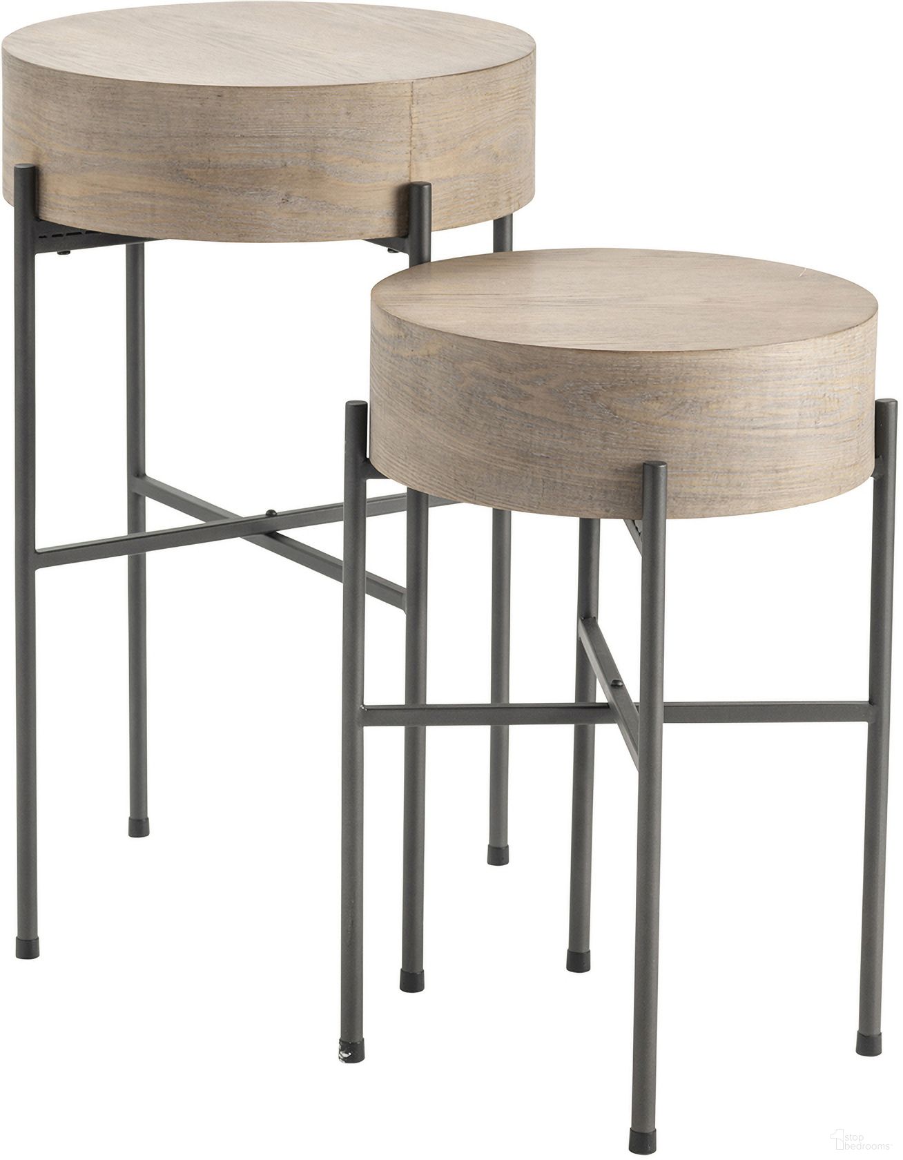 The appearance of 2 Piece Round Metal and Wood Accent Tables In Brown and Black designed by Crestview Collection in the transitional interior design. This brown/black piece of furniture  was selected by 1StopBedrooms from  to add a touch of cosiness and style into your home. Sku: CVFZR6108. Material: Metal.