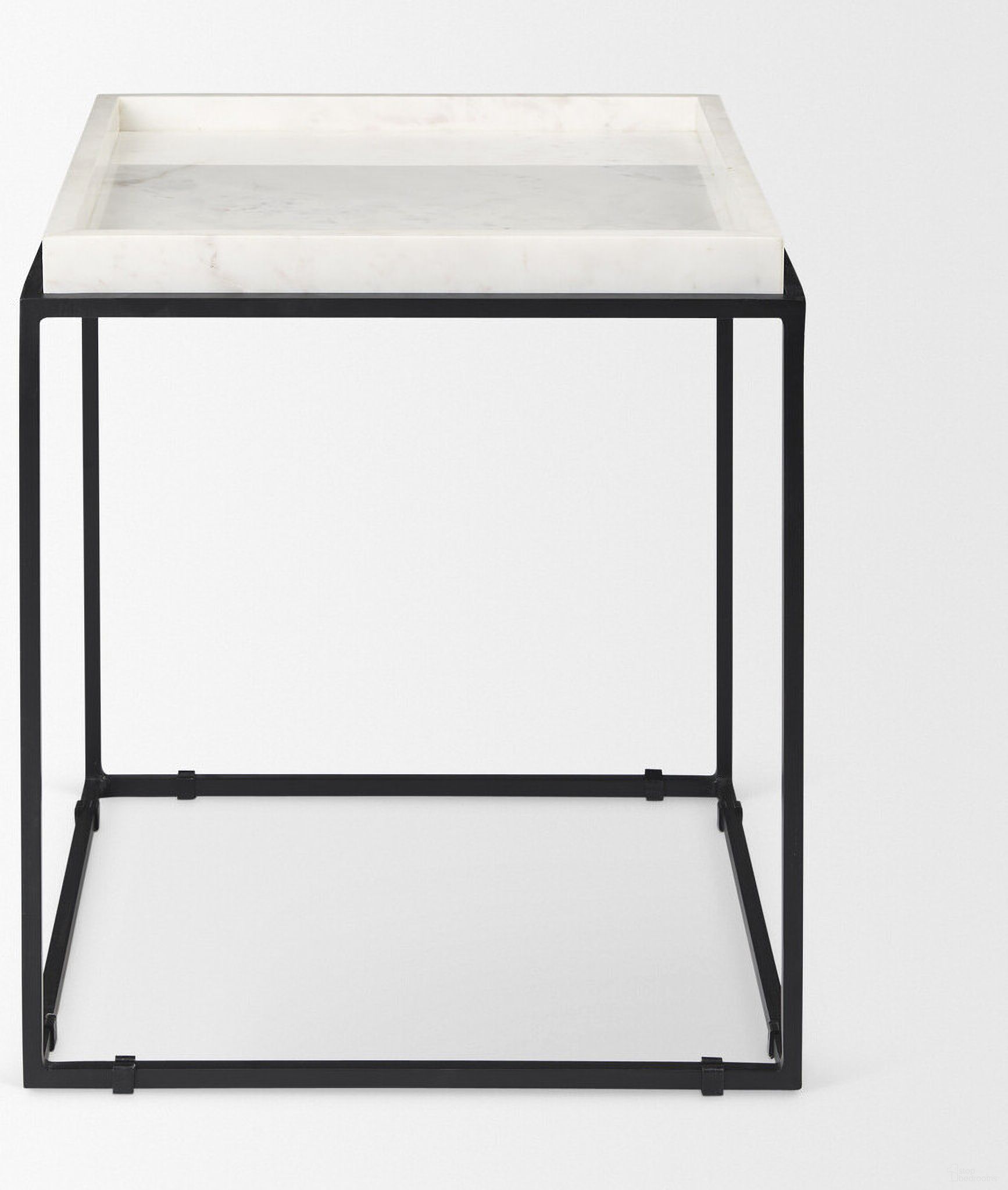 20 Inch Marble and Metal Square Frame End Table In White and Black