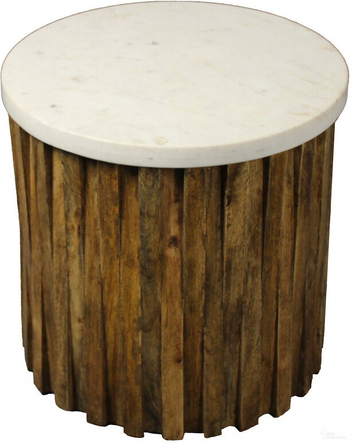 20 Inch Marble and Solid Wood Round End Table In Brown and Ivory