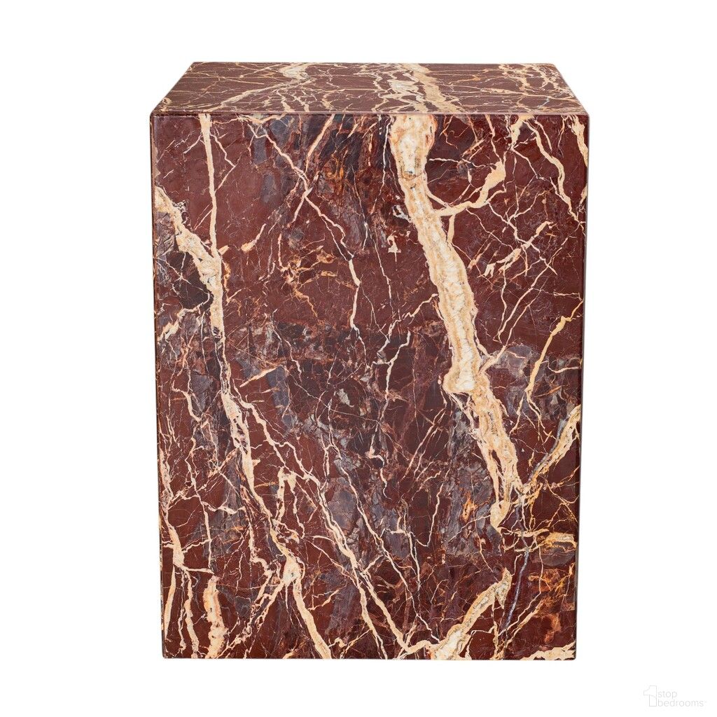 The appearance of 20 Inch Marble Square Block End Table In Red designed by Homeroots in the modern / contemporary interior design. This red piece of furniture  was selected by 1StopBedrooms from  to add a touch of cosiness and style into your home. Sku: 569938. Material: Marble.