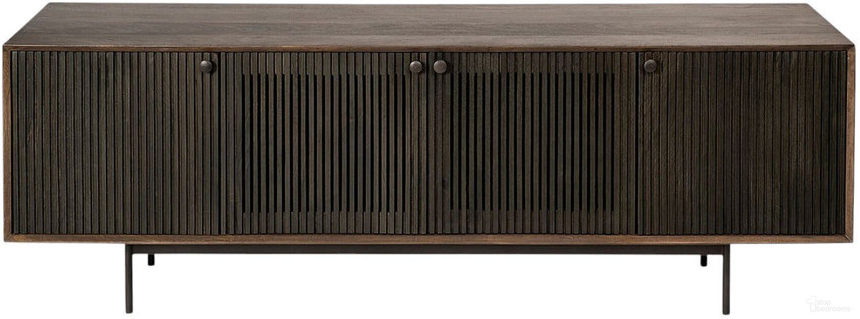 20 Inch Solid Wood Cabinet Enclosed Storage TV Stand In Brown