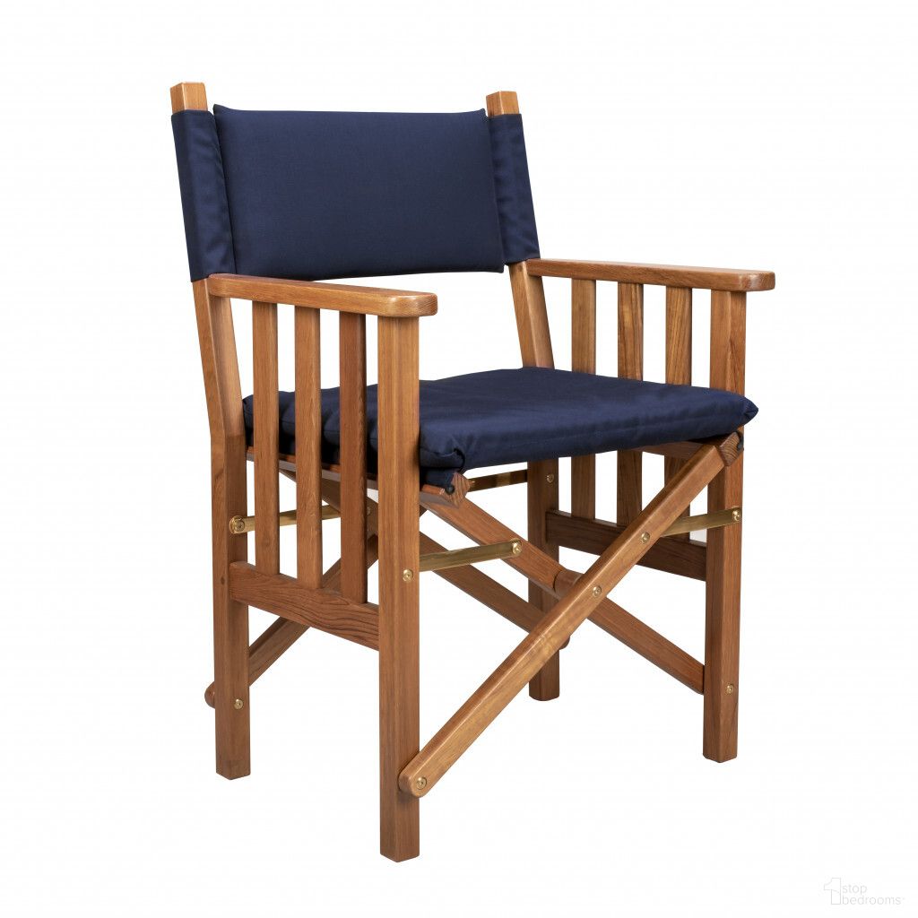 The appearance of 20 Inch Wood Solid Wood Indoor Outdoor Director Chair with Navy Blue Cushion In Navy Blue and Natural designed by Homeroots in the modern / contemporary interior design. This navy blue and natural piece of furniture  was selected by 1StopBedrooms from  to add a touch of cosiness and style into your home. Sku: 476336. Material: Solid Wood.