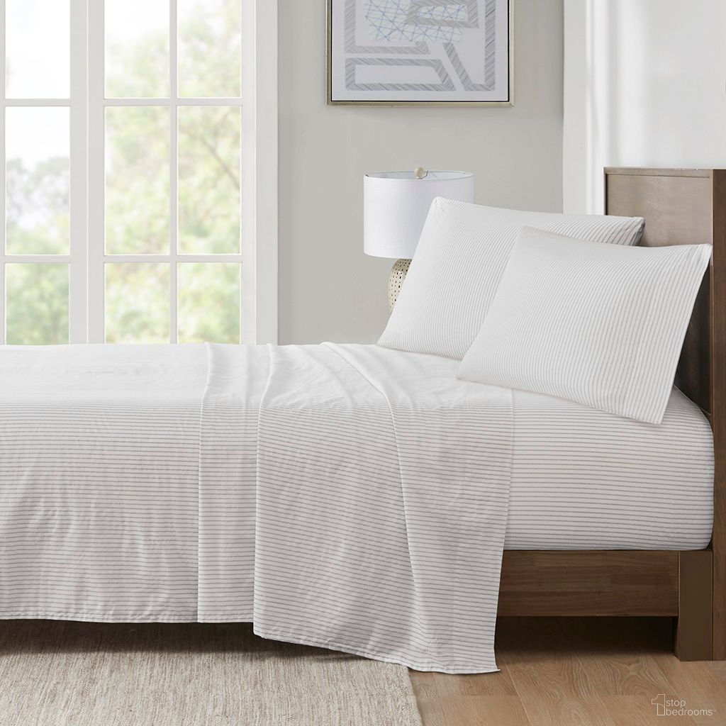 200 Thread Count Printed Cotton 4 Piece Queen Sheet Set In Grey Stripe