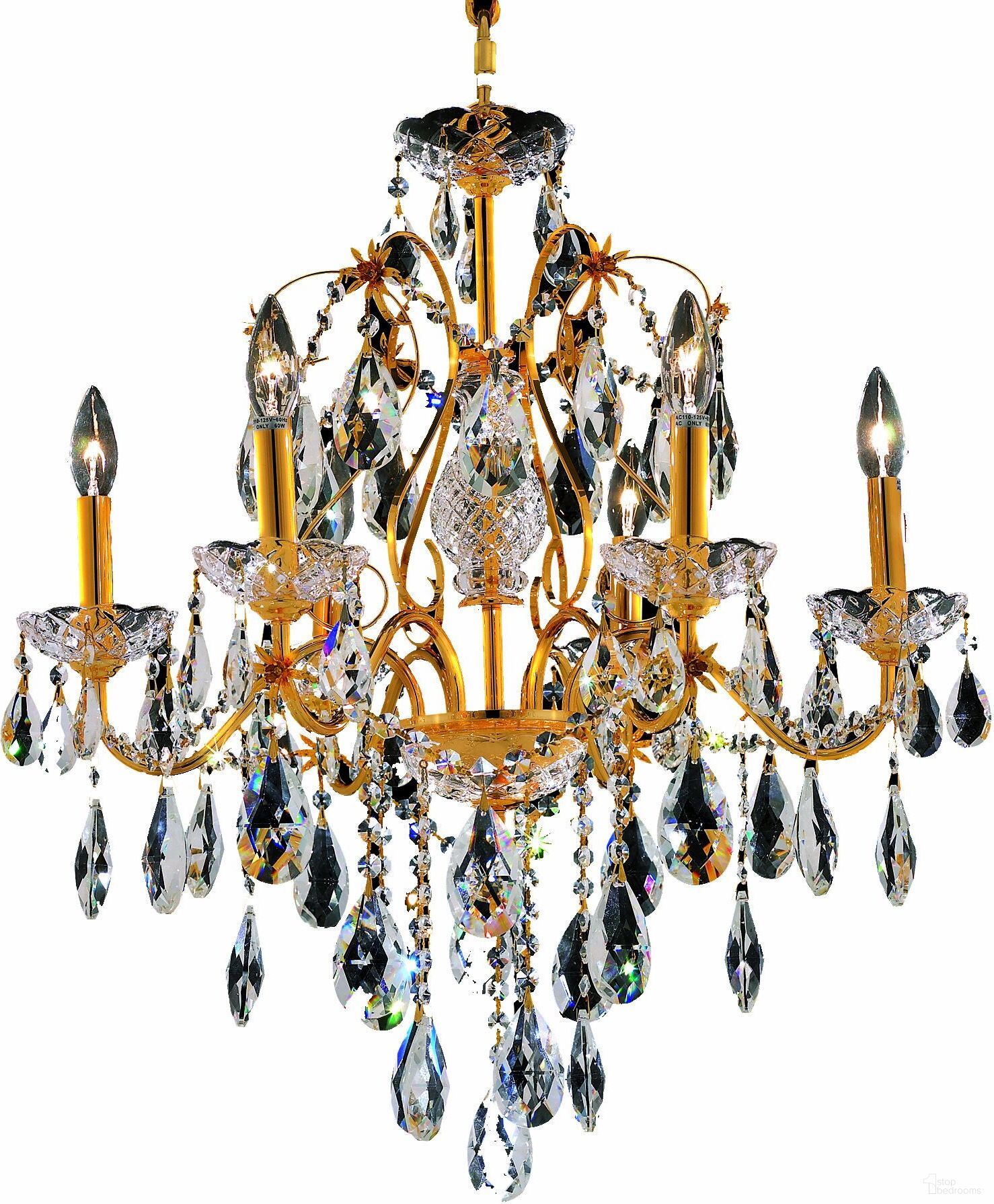 The appearance of 2016d24gRc St Francis 24" Gold 6 Light Chandelier With Clear Royal Cut Crystal Trim designed by Elegant Lighting in the glam interior design. This gold piece of furniture was selected by 1StopBedrooms from St. Francis Collection to add a touch of cosiness and style into your home. Sku: 2016D24G/RC. Material: Crystal.