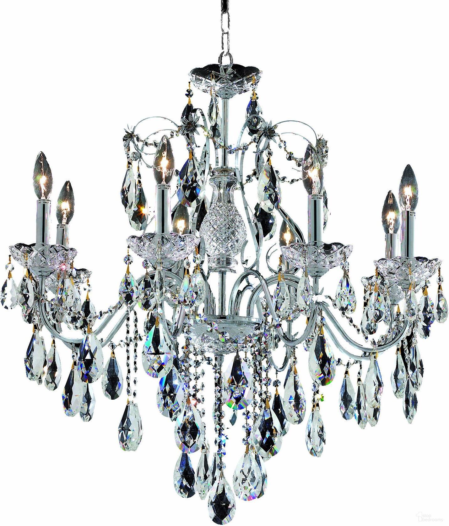 2016d26cRc St Francis 26" Chrome 8 Light Chandelier With Clear Royal Cut Crystal Trim