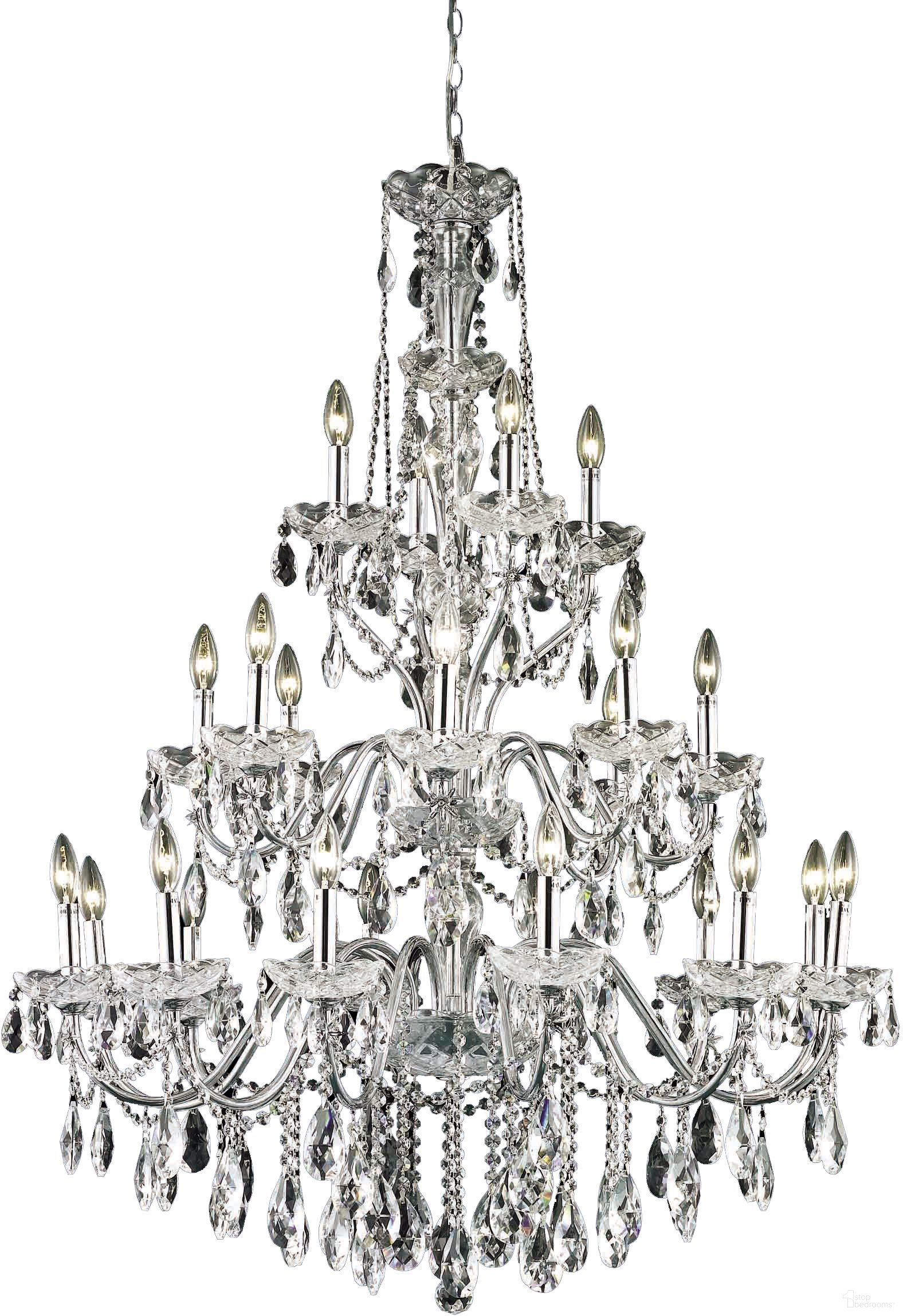 The appearance of 2016g36cRc St Francis 36" Chrome 24 Light Chandelier With Clear Royal Cut Crystal Trim designed by Elegant Lighting in the glam interior design. This chrome piece of furniture was selected by 1StopBedrooms from St. Francis Collection to add a touch of cosiness and style into your home. Sku: 2016G36C/RC. Material: Crystal.