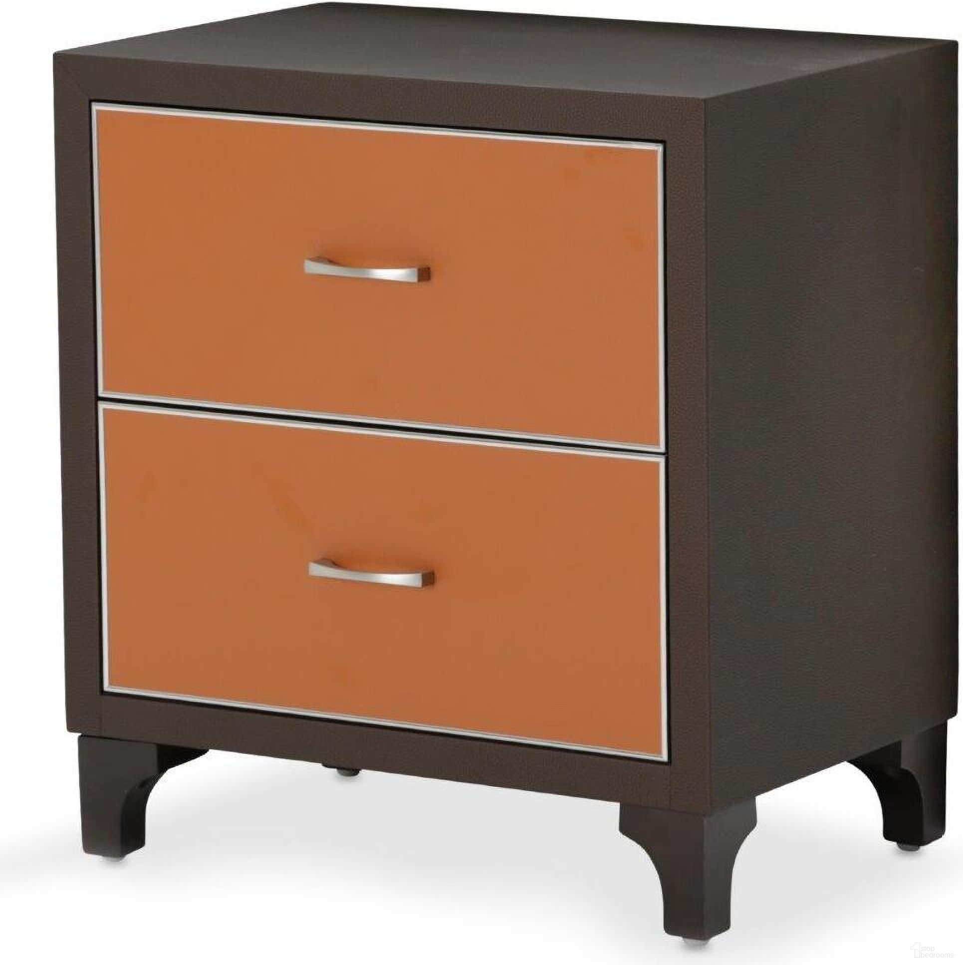 The appearance of 21 Cosmopolitan Nightstand In Diablo Orange Or Umber designed by Michael Amini in the modern / contemporary interior design. This orange piece of furniture was selected by 1StopBedrooms from 21 Cosmopolitan Collection to add a touch of cosiness and style into your home. Sku: 9029040-812.