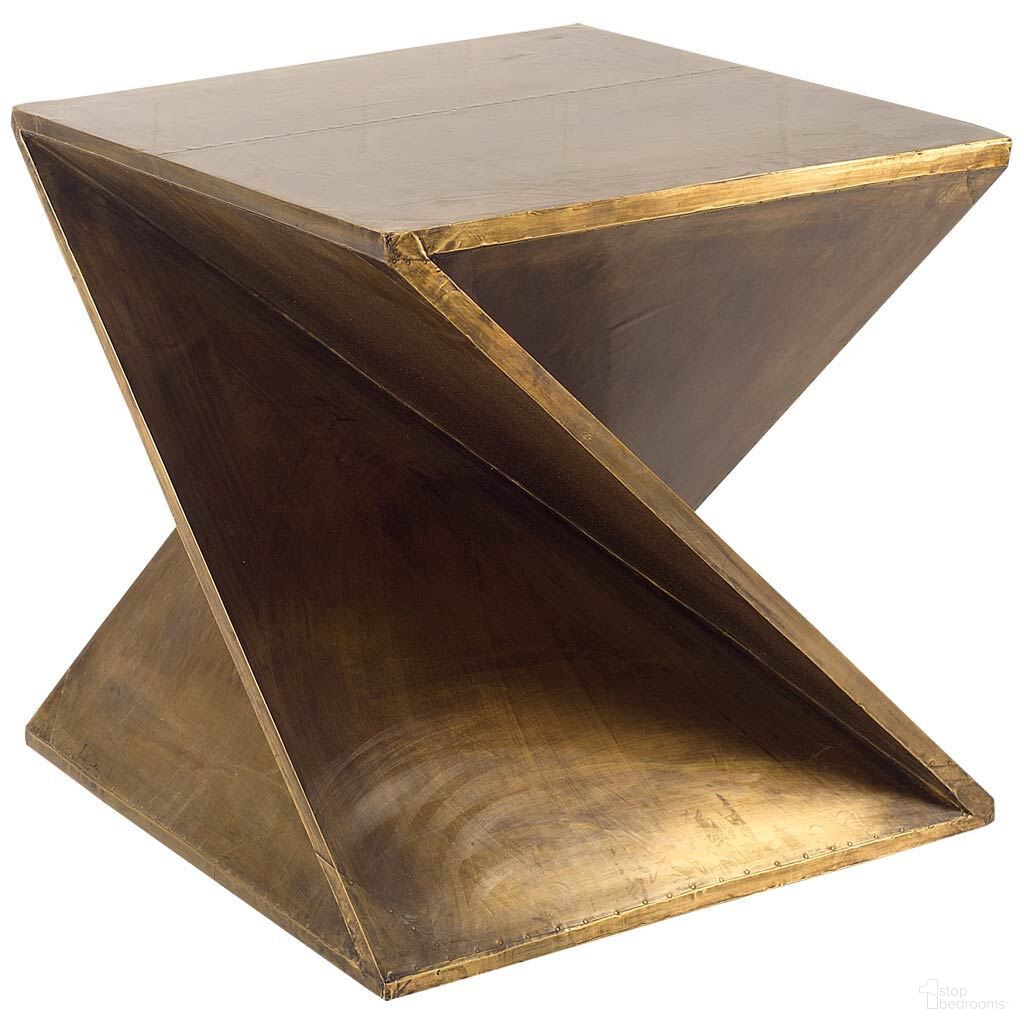 The appearance of 21 Inch Clad Distressed Wood Abstract End Table In Brass designed by Homeroots in the modern / contemporary interior design. This brass piece of furniture  was selected by 1StopBedrooms from  to add a touch of cosiness and style into your home. Sku: 380687. Material: Metal.