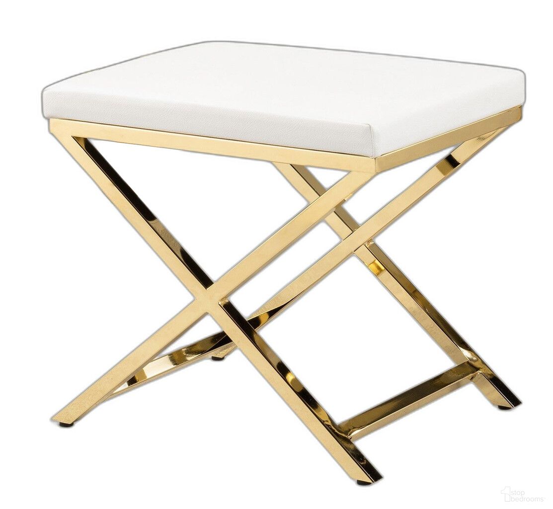 21 Inch Faux Leather Vanity Chair In White and Gold