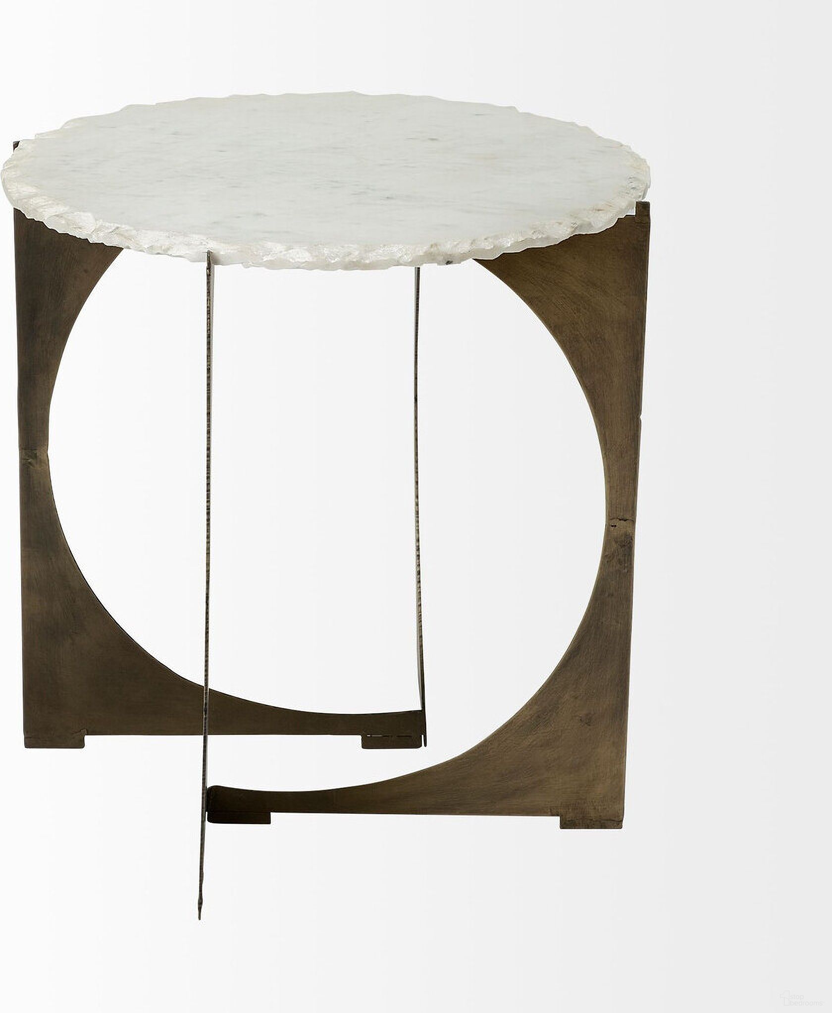 21 Inch Marble Round End Table In White and Brown