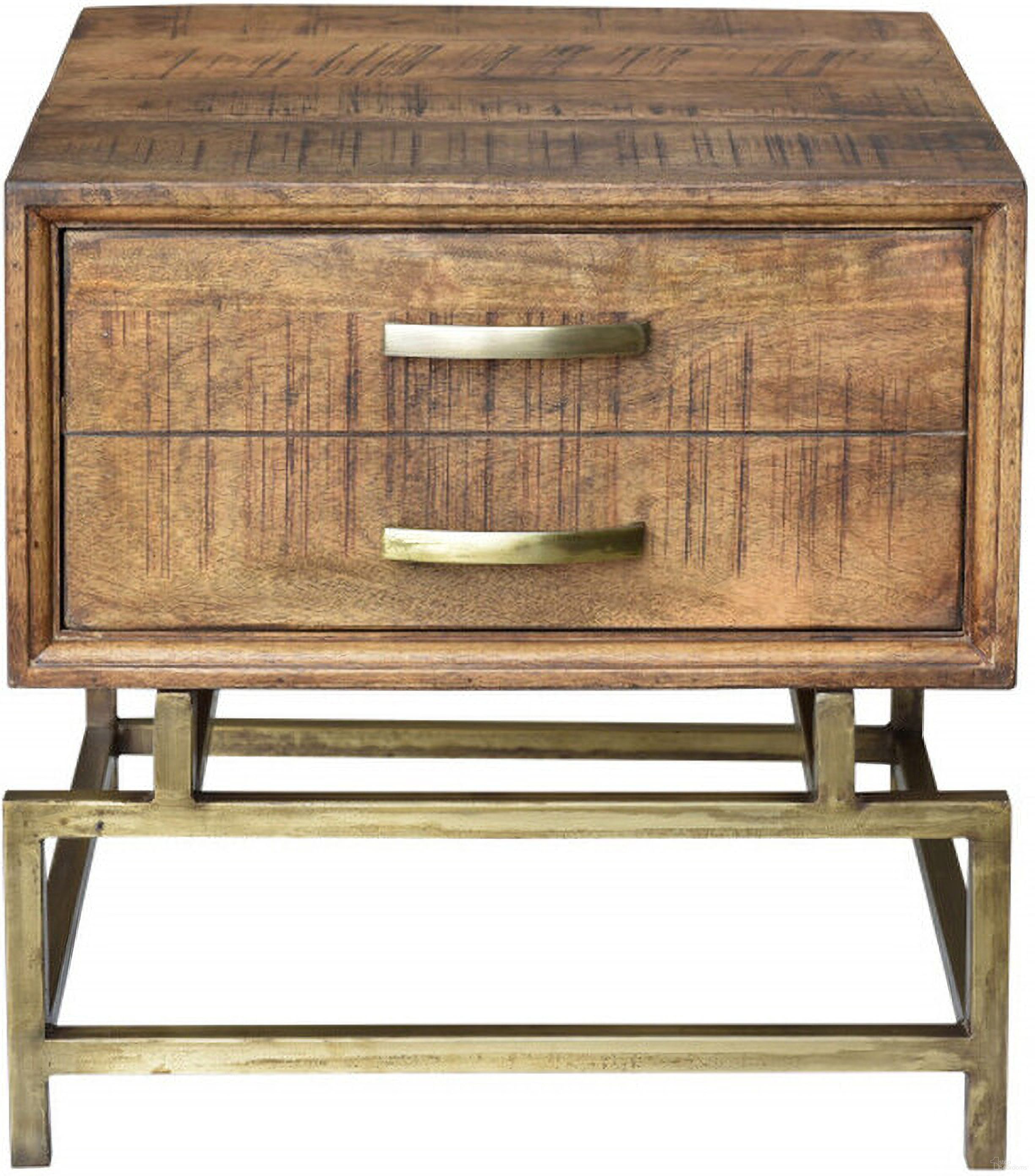 The appearance of 21 Inch Solid Wood and Iron Square End Table with Drawer In Brown and Brass designed by Homeroots in the transitional interior design. This brown/brass piece of furniture  was selected by 1StopBedrooms from  to add a touch of cosiness and style into your home. Sku: 488548. Material: Wood.