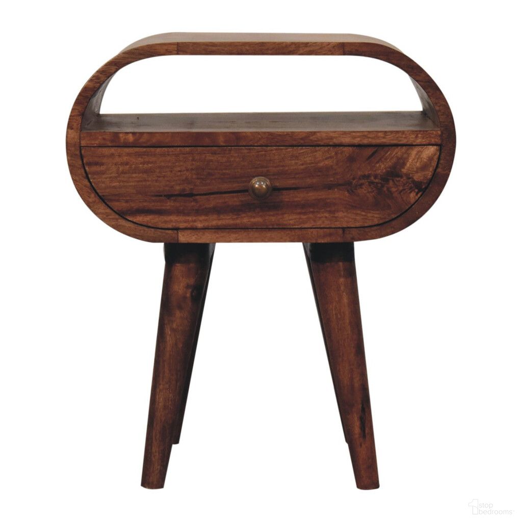 The appearance of 21 Inch Solid Wood Oval One Drawer Nightstand In Brown designed by Homeroots in the traditional interior design. This brown piece of furniture  was selected by 1StopBedrooms from  to add a touch of cosiness and style into your home. Sku: 651538. Material: Solid Wood.