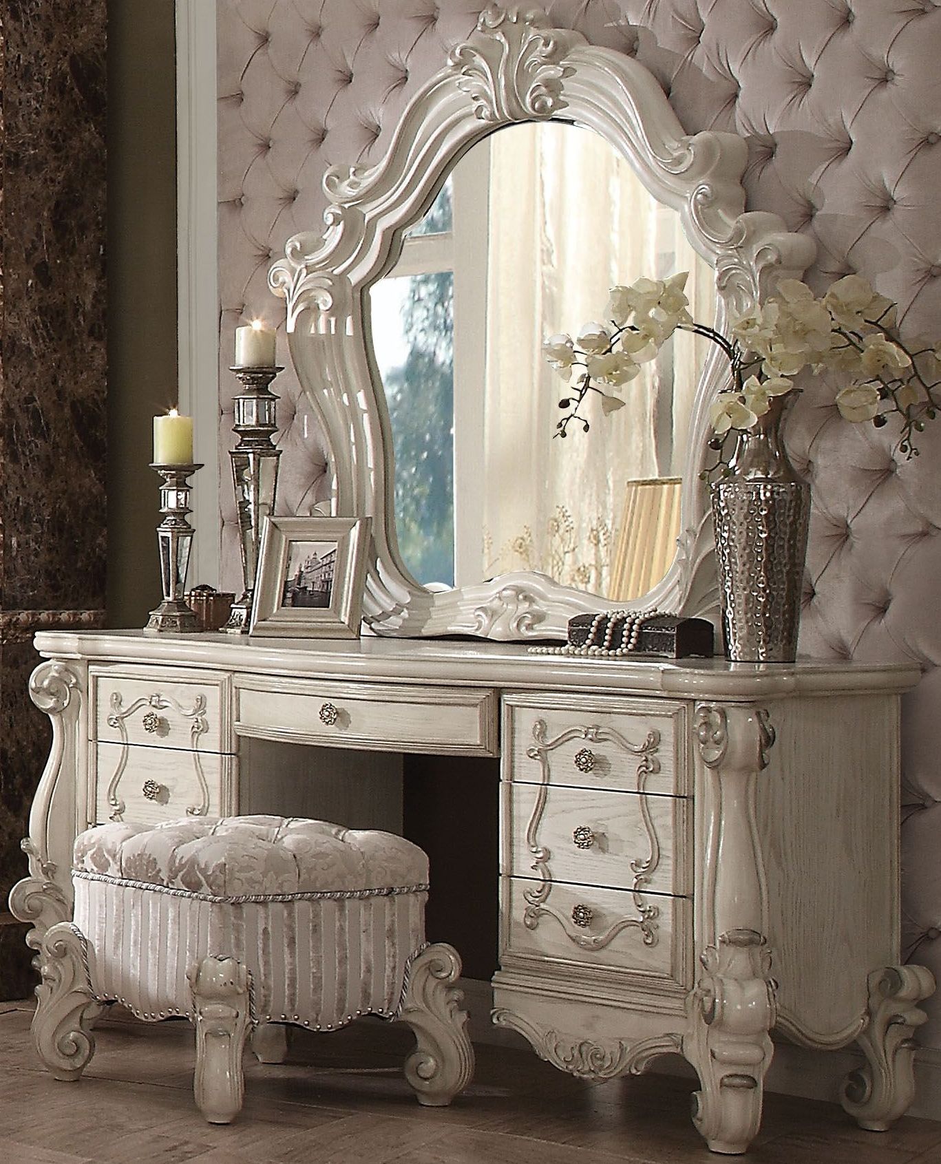 Versailles Bone White Panel Bedroom Set