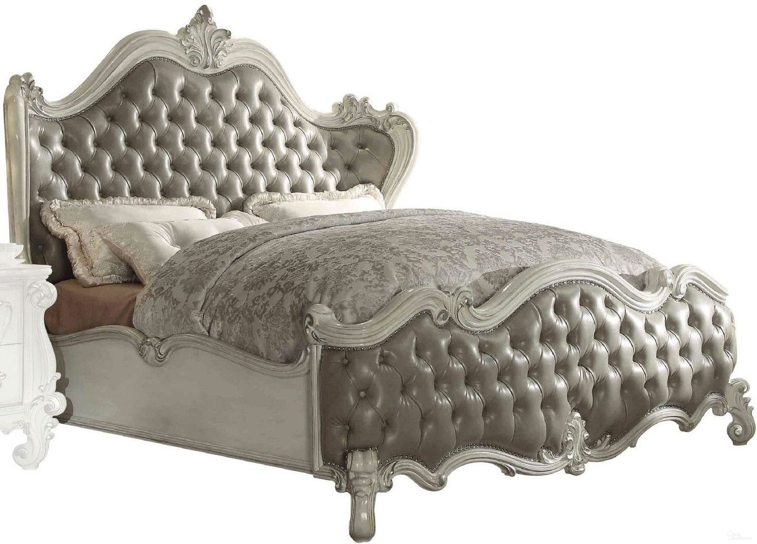The appearance of Versailles Vintage Gray Bone White Cal. King Upholstered Panel Bed designed by ACME in the rustic / southwestern interior design. This gray piece of furniture was selected by 1StopBedrooms from Versailles Collection to add a touch of cosiness and style into your home. Sku: 21144CK-HB;21145CK-FB;21146CK-R. Bed Type: Panel Bed. Material: Wood. Bed Size: California King.