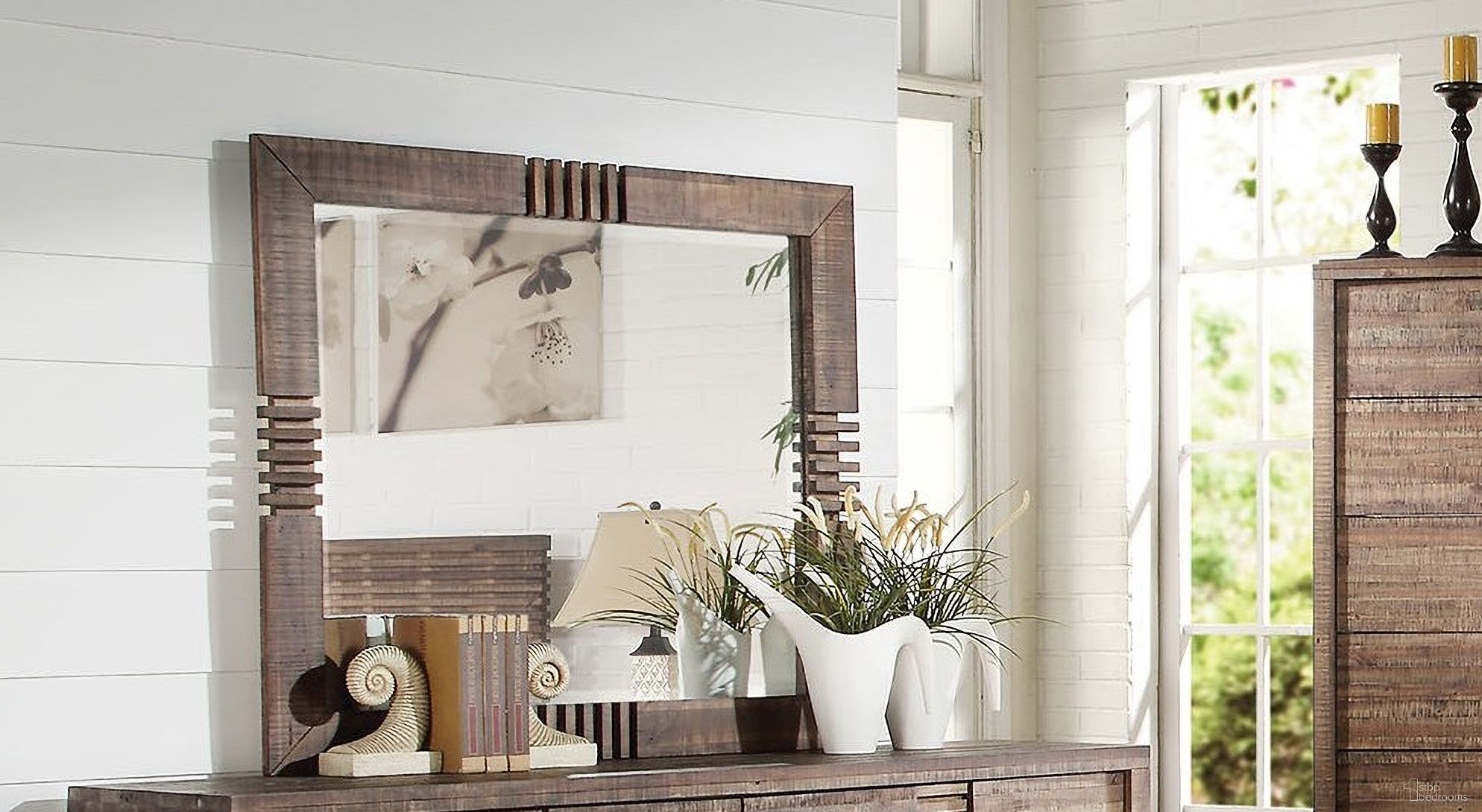 The appearance of Acme Andria Landscape Mirror in Reclaimed Oak designed by ACME in the transitional interior design. This brown piece of furniture was selected by 1StopBedrooms from Andria Collection to add a touch of cosiness and style into your home. Sku: 21294. Material: Glass.