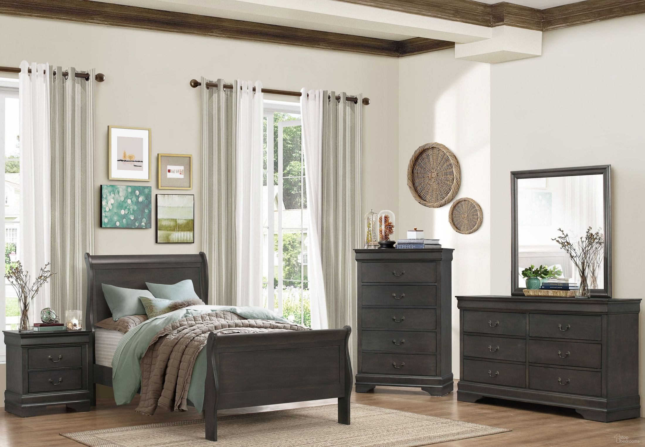 The appearance of Mayville Stained Grey Youth Panel Bedroom Set designed by Homelegance in the traditional interior design. This gray piece of furniture was selected by 1StopBedrooms from Mayville Collection to add a touch of cosiness and style into your home. Sku: 2147TSG-1;2147TSG-3;2147SG-4. Bed Type: Panel Bed. Material: Wood. Bed Size: Twin.