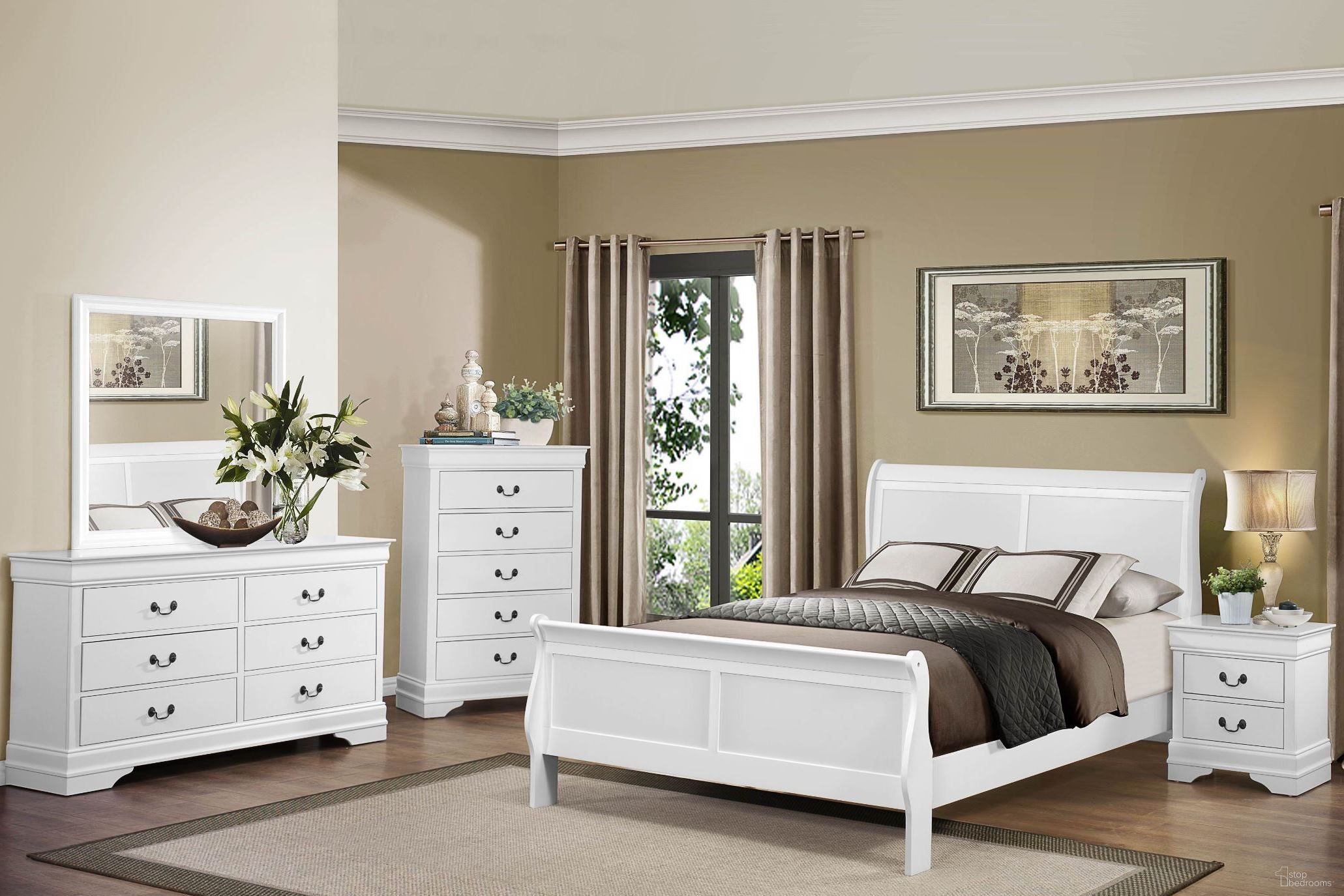 The appearance of Mayville Burnished White Sleigh Bedroom Set designed by Homelegance in the modern / contemporary interior design. This white piece of furniture was selected by 1StopBedrooms from Mayville Collection to add a touch of cosiness and style into your home. Sku: 2147W-1;2147W-3;2147W-4. Bed Type: Sleigh Bed. Material: Wood. Bed Size: Queen.