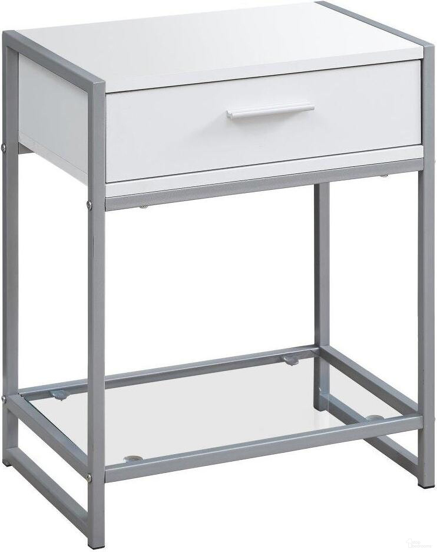 22 Inch Accent Table In White And Silver Metal