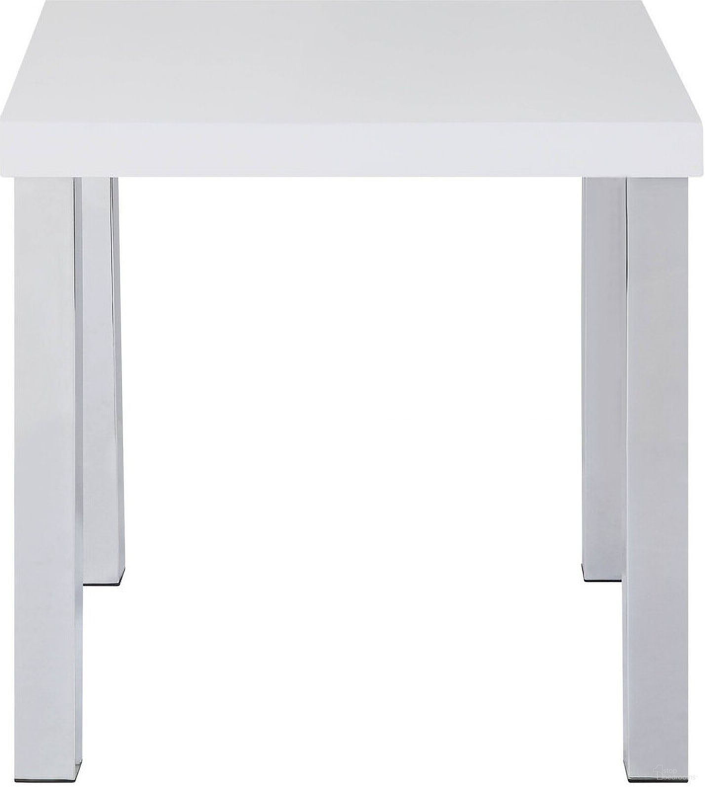 22 Inch High Gloss Square End Table In White and Chrome