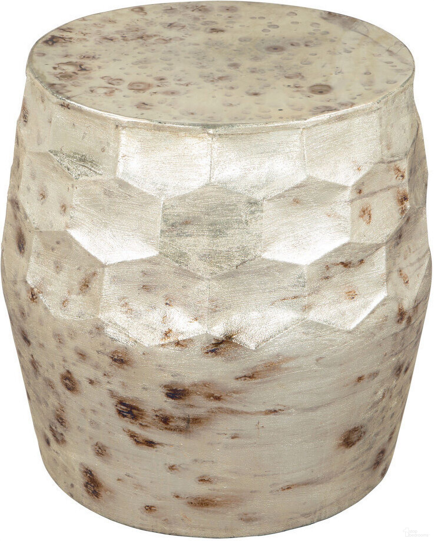 22 Inch Iron Round Block End Table In Beige