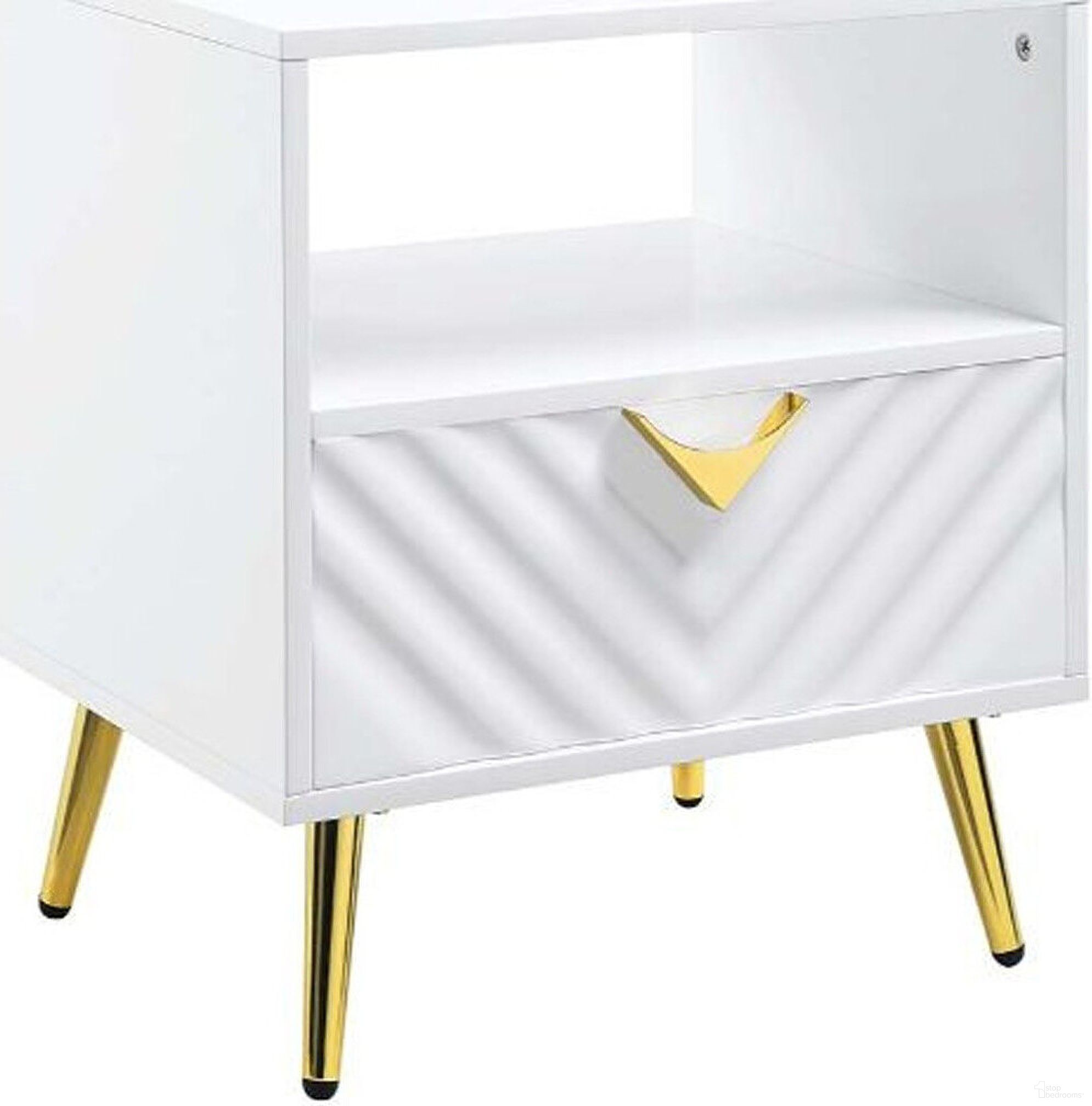 22 Inch Manufactured Wood and Metal Rectangular End Table with Drawer and Shelf In White