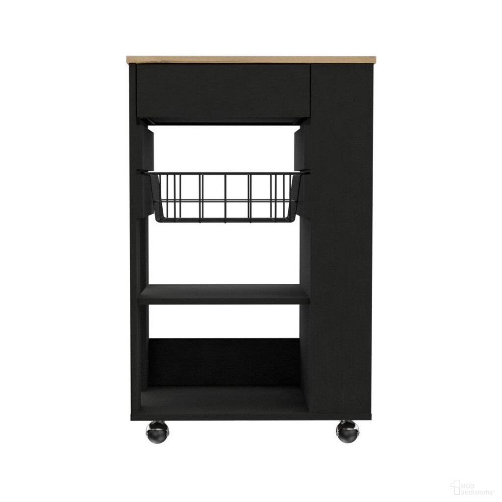 22 Inch Rolling Kitchen Cart with Storage In Black and Natural