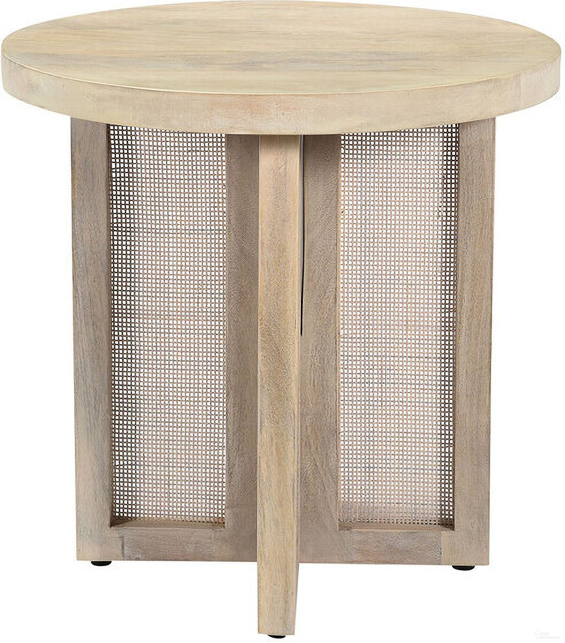 The appearance of 22 Inch Solid Wood and Rattan Round End Table In Natural designed by Homeroots in the rustic / southwestern interior design. This natural piece of furniture  was selected by 1StopBedrooms from  to add a touch of cosiness and style into your home. Sku: 548886. Material: Wicker.