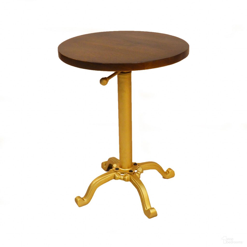 22 Inch Solid Wood Round End Table In Elm and Gold